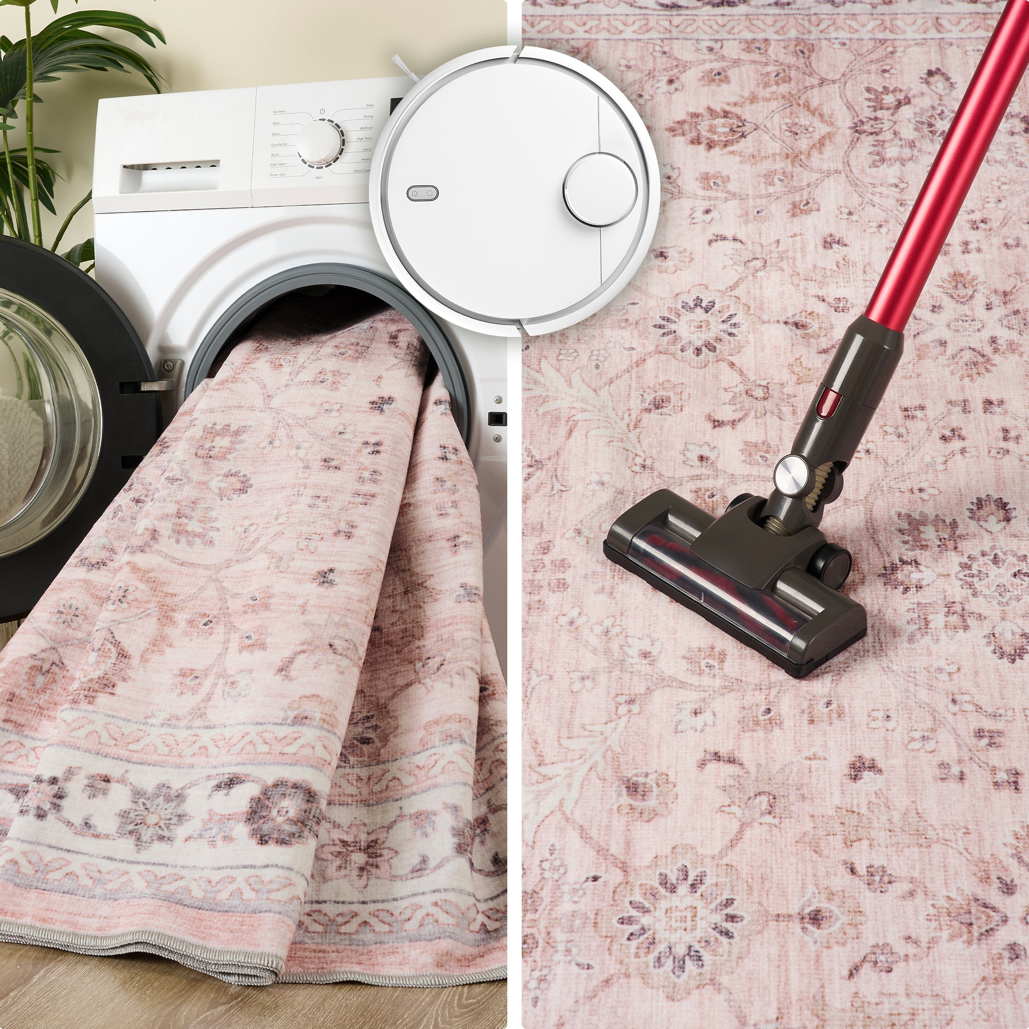MontVoo Vintage Floral Washable Rugs Pink