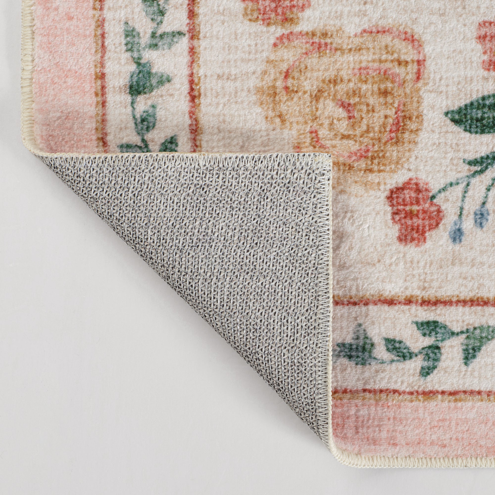 MontVoo Vintage Floral Soft Washable Rug Beige