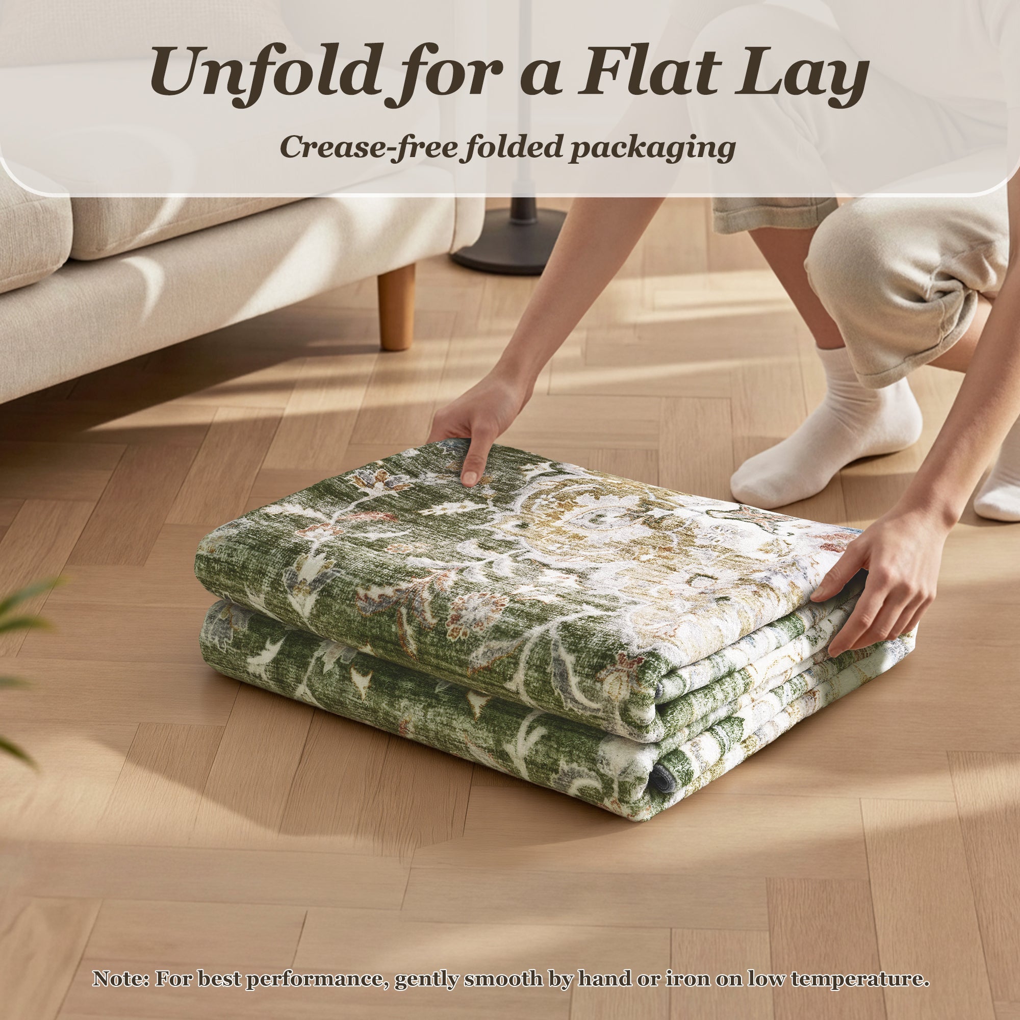 MontVoo Vintage Floral Medallion Washable Rug Green