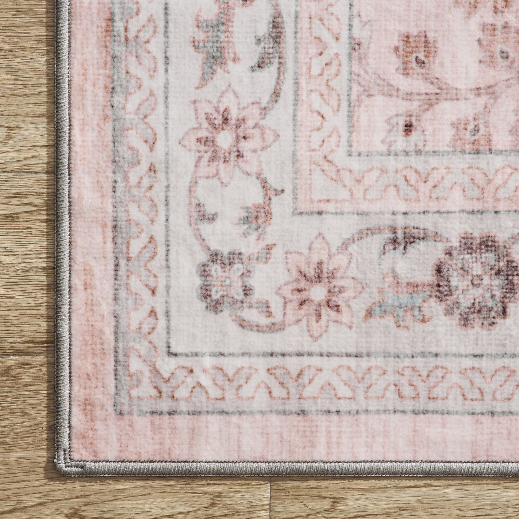 MontVoo Vintage Floral Washable Rugs Pink