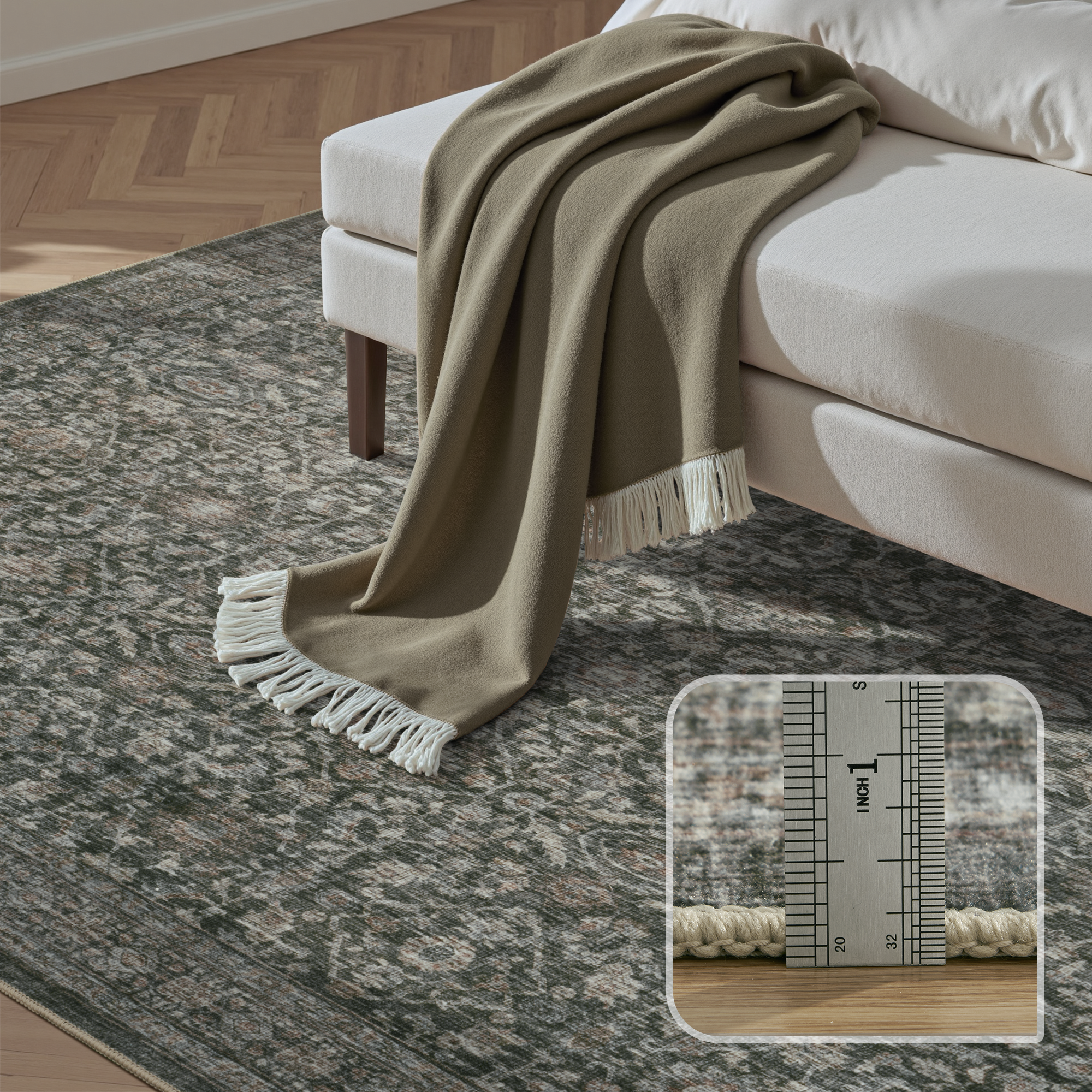 MontVoo Washable Non-Slip Vintage-Inspired Area Rug Green