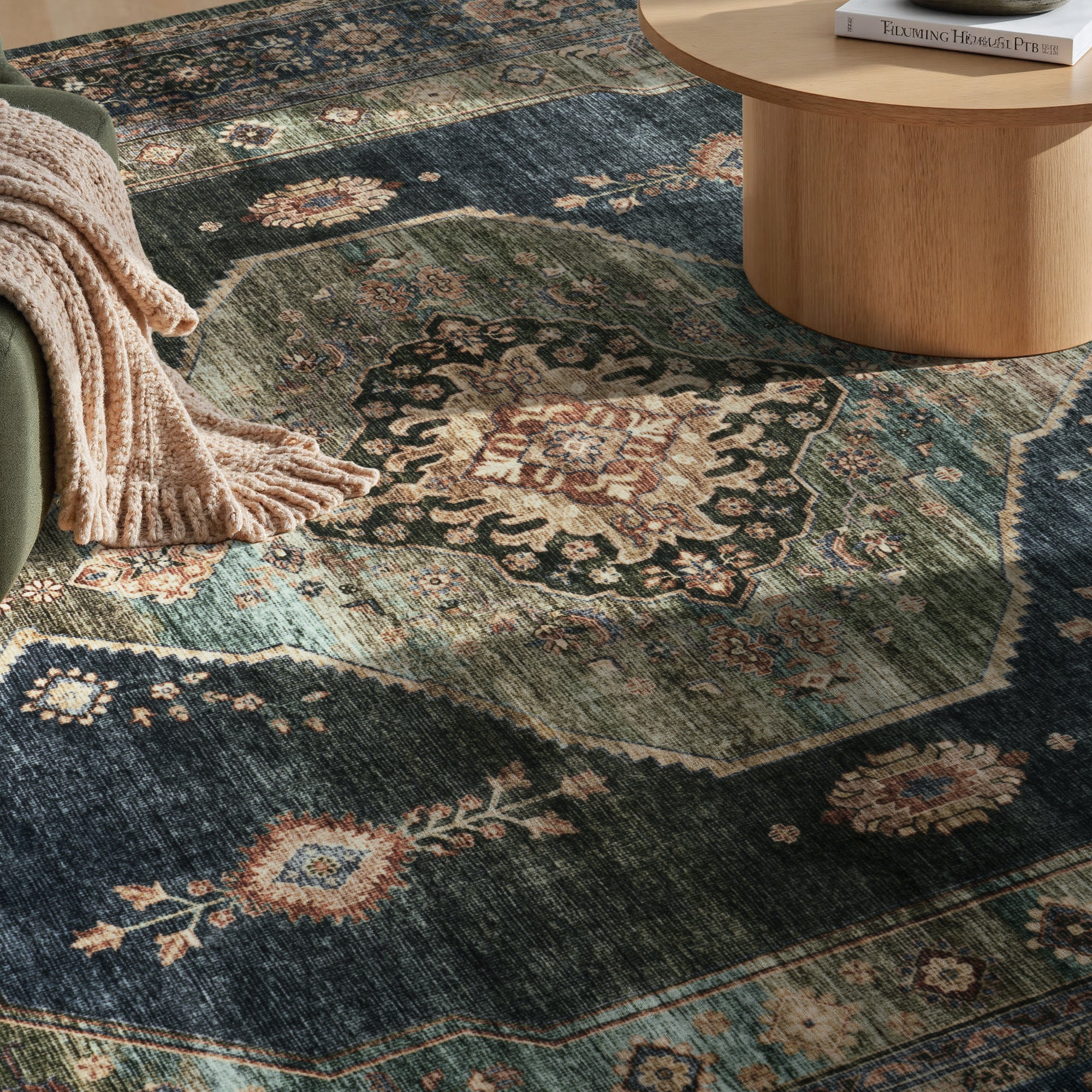 MontVoo Vintage Medallion Washable Rug Green/Teal