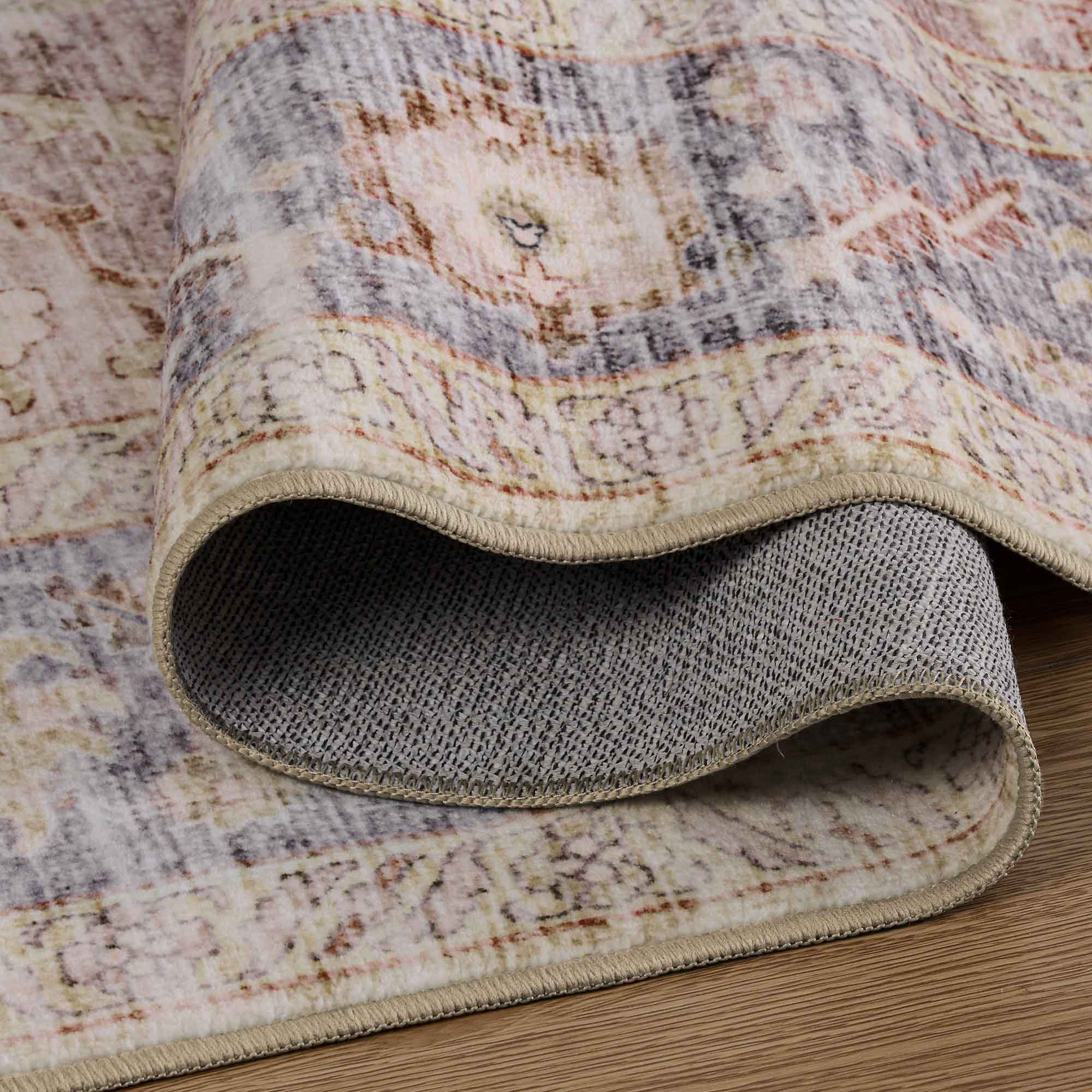MontVoo Taupe Medallion Floral Washable Rug