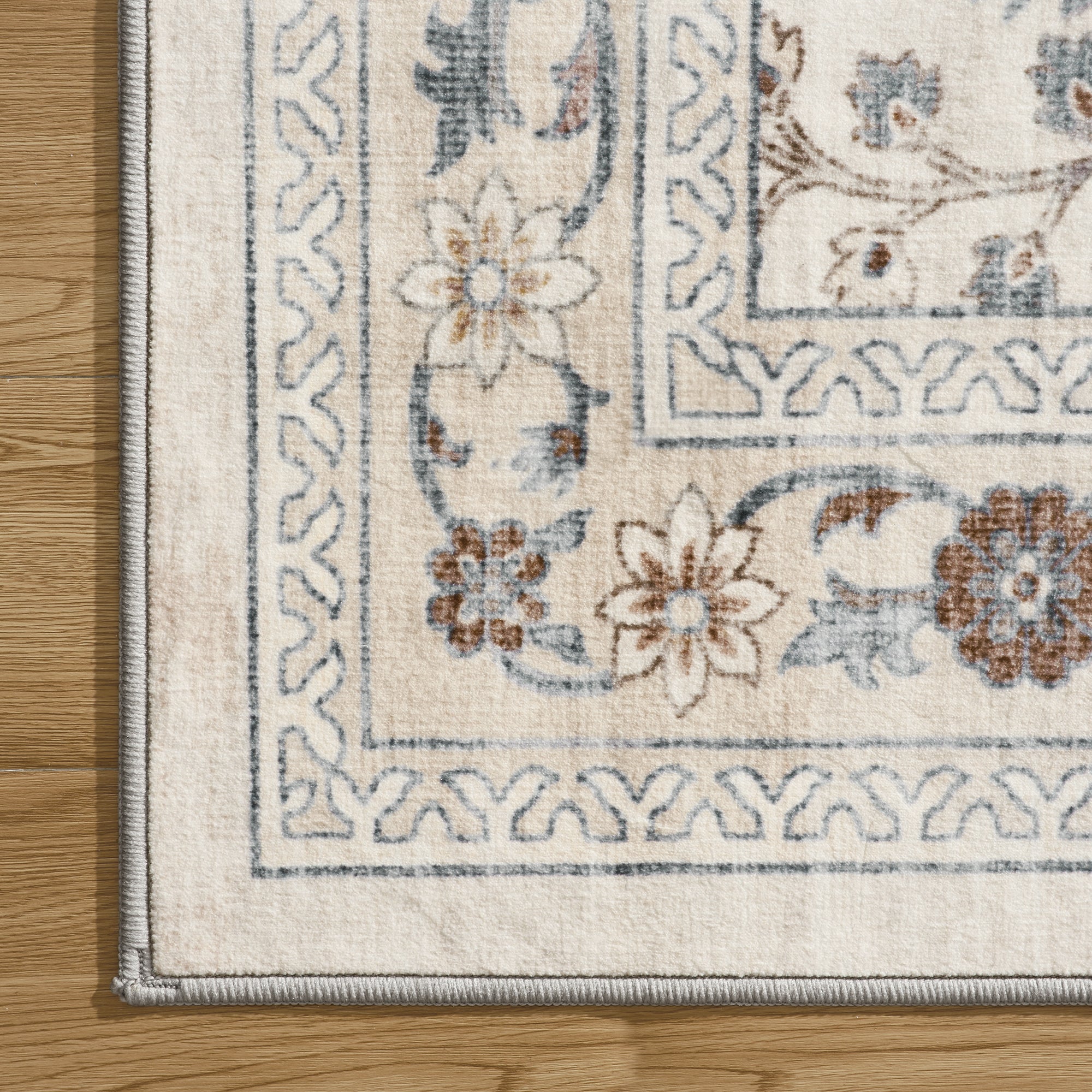 MontVoo Vintage Floral Washable Rugs Beige