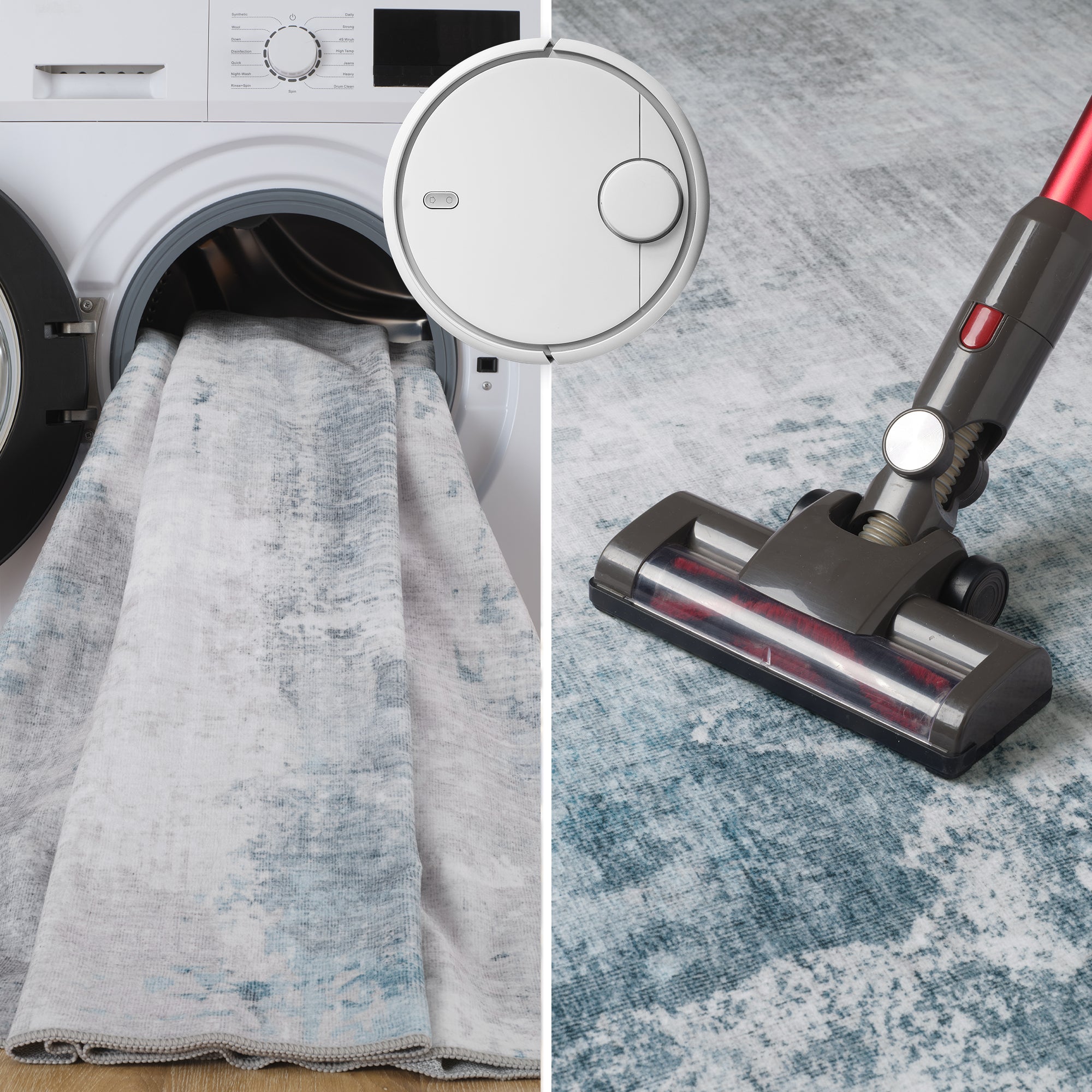 MontVoo Soft Abstract Washable Gray-Teal Area Rug
