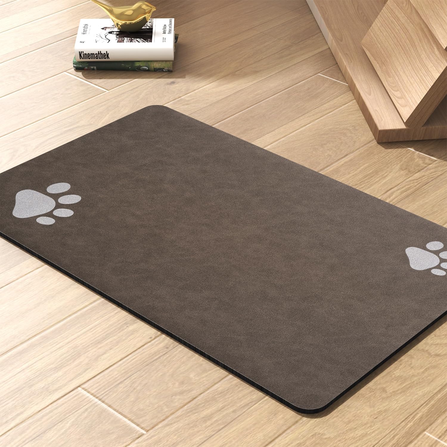 Cute Paw Absorbent Pet Food Mat - Dark Gray