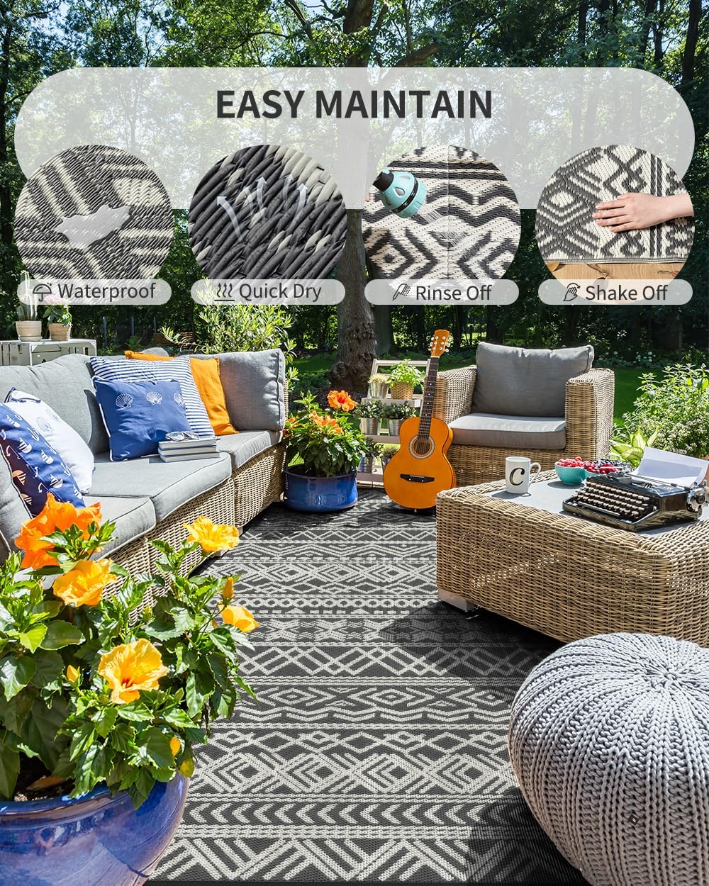 Boho Plastic Straw Outdoor Rug - Gray
