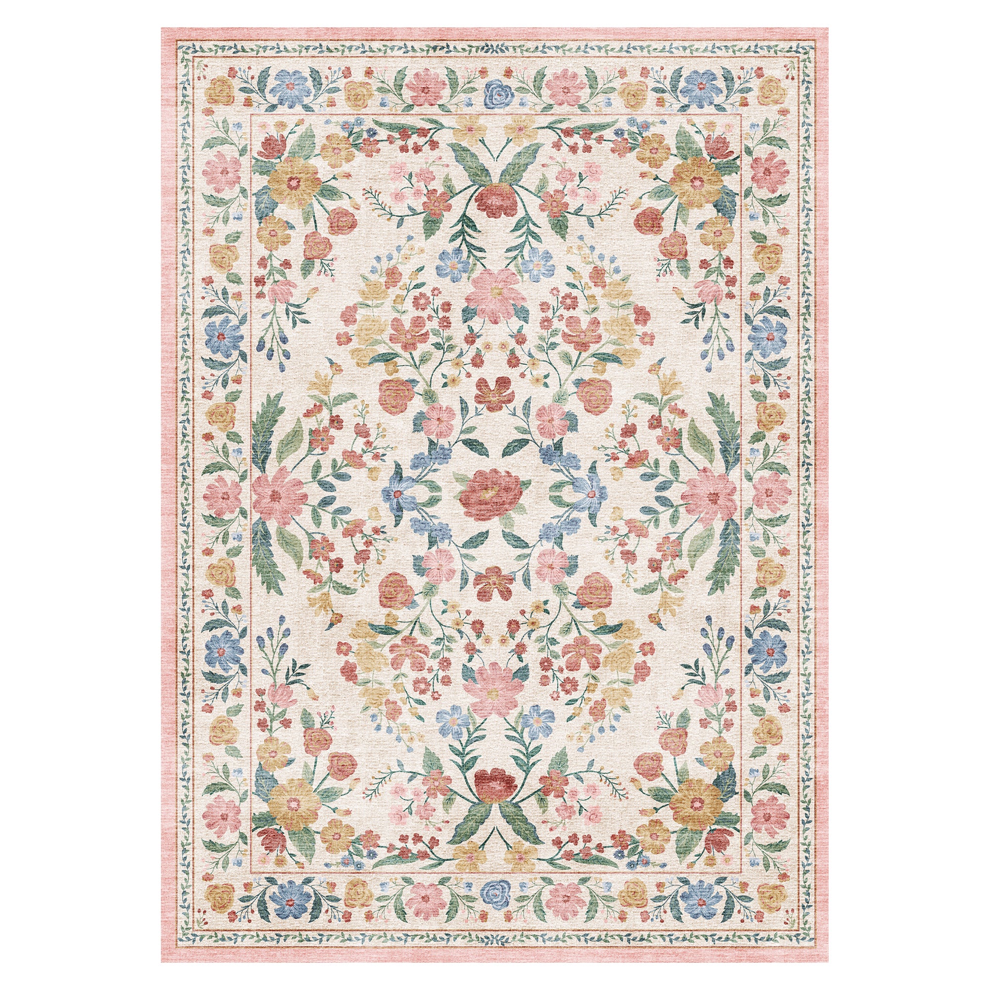 MontVoo Vintage Floral Soft Washable Rug Beige