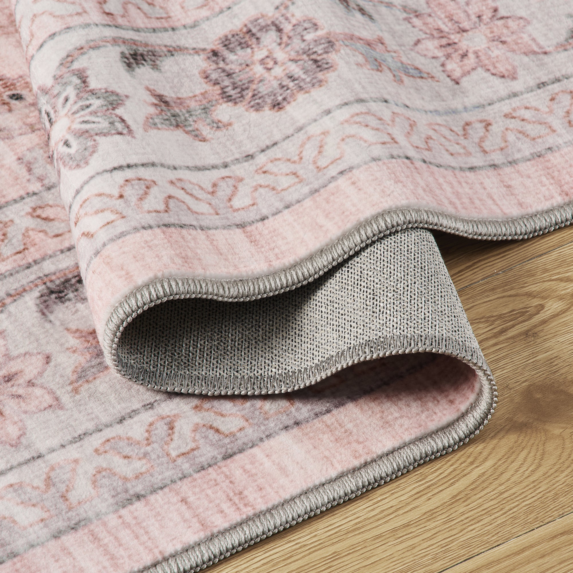 MontVoo Vintage Floral Washable Rugs Pink