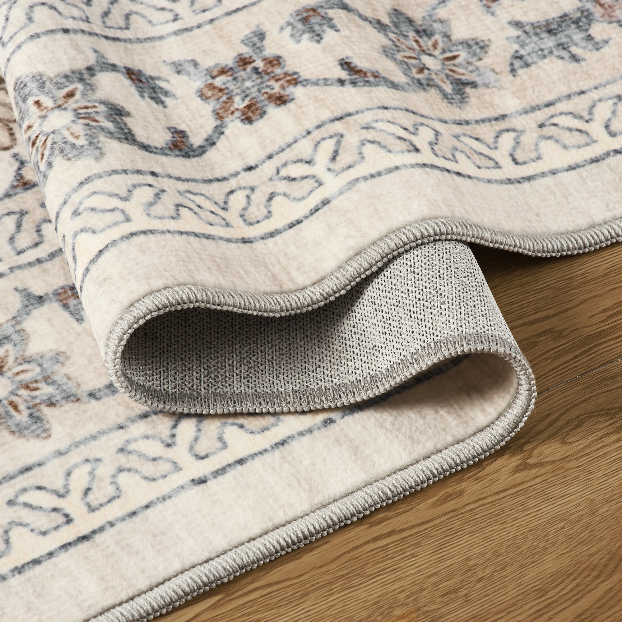 MontVoo Vintage Floral Washable Rugs Beige