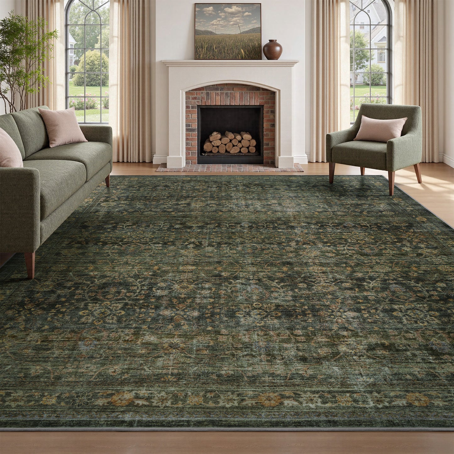 Washable Retro Living Room Bedroom Carpet