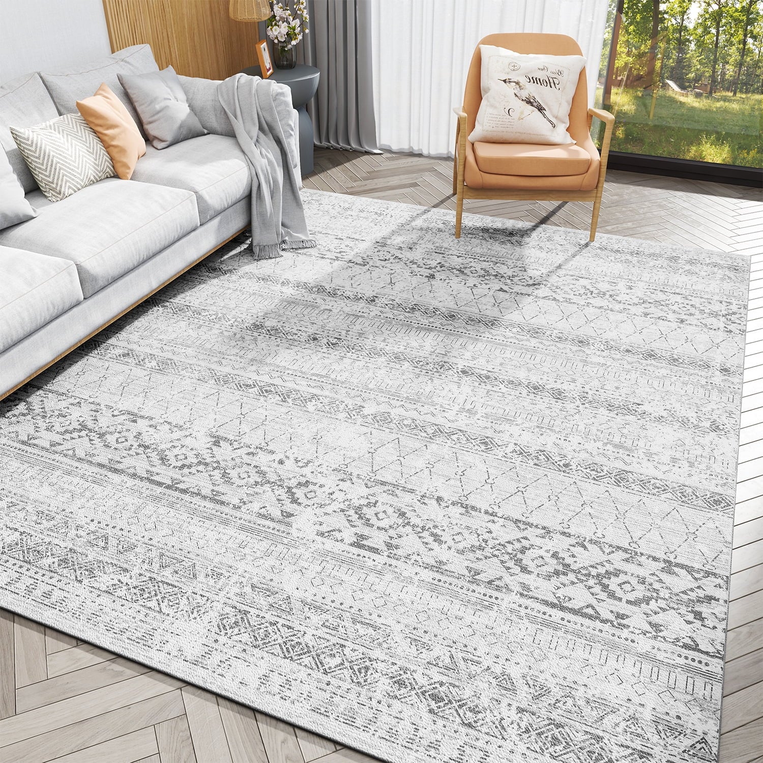 Boho Geometric Distressed Rug