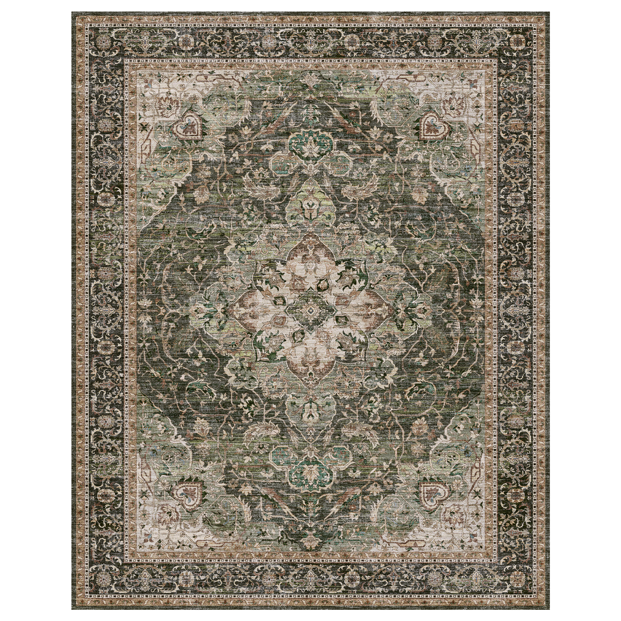 MontVoo Vintage Medallion Non-Slip Washable Rug Green