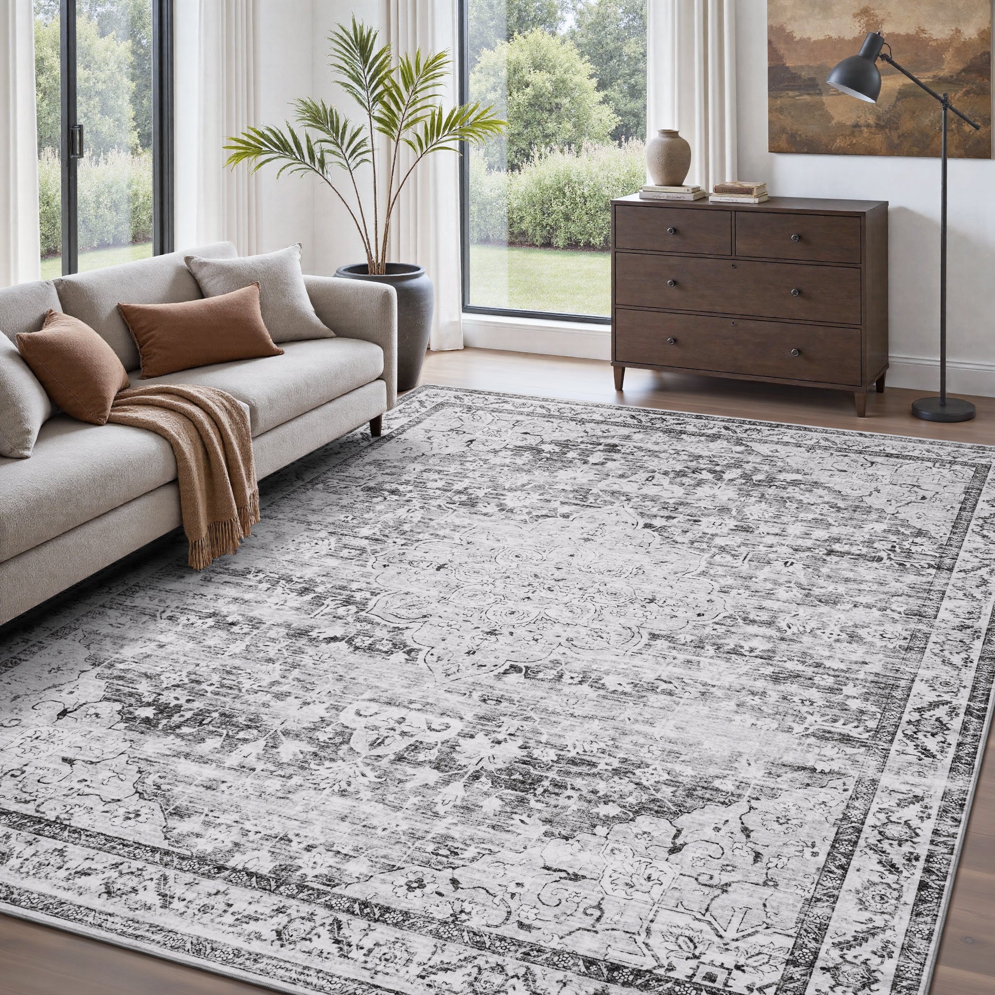 Alfombra lavable MontVoo Medallion Floral Gris