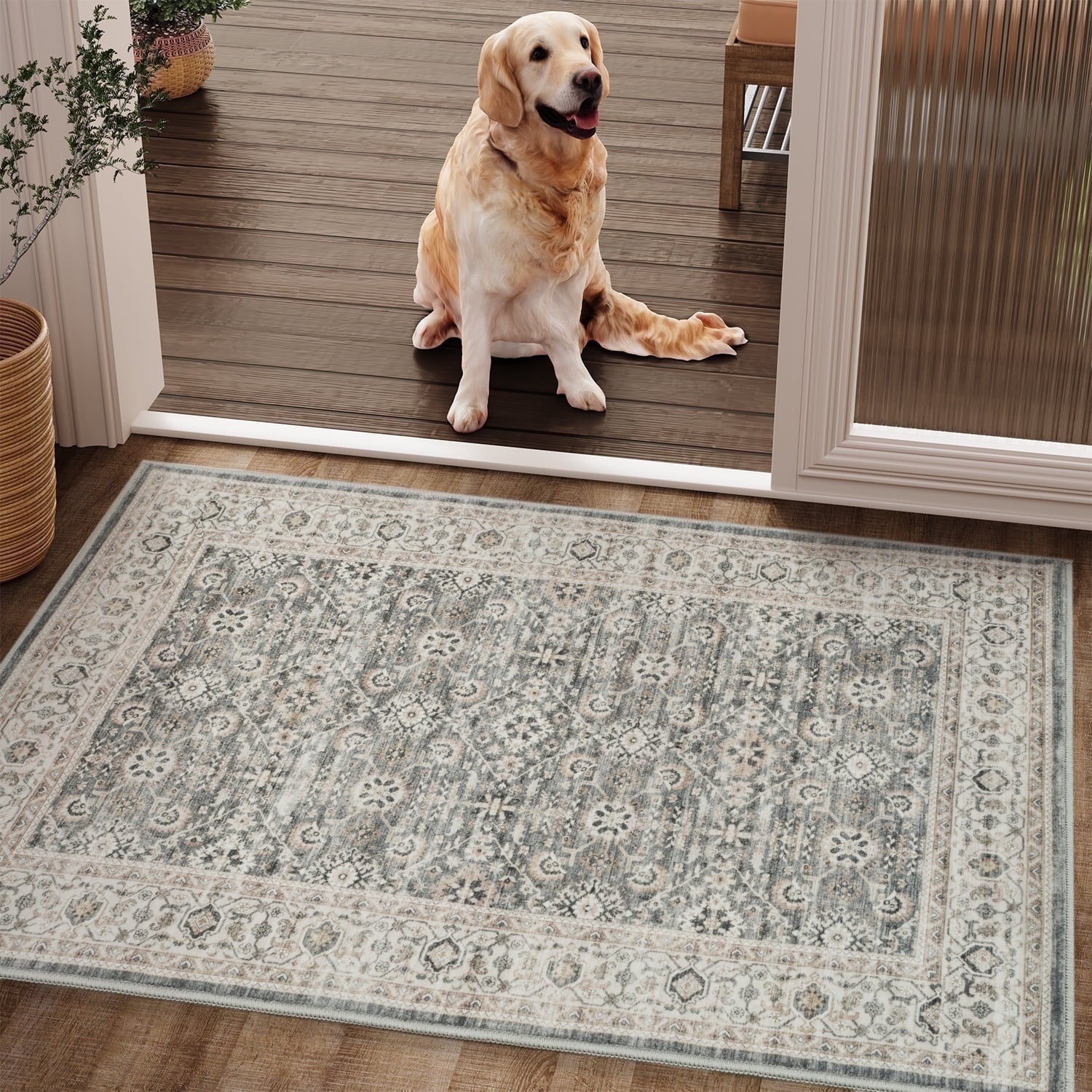 Ombre Vintage Floral Living Room Rug