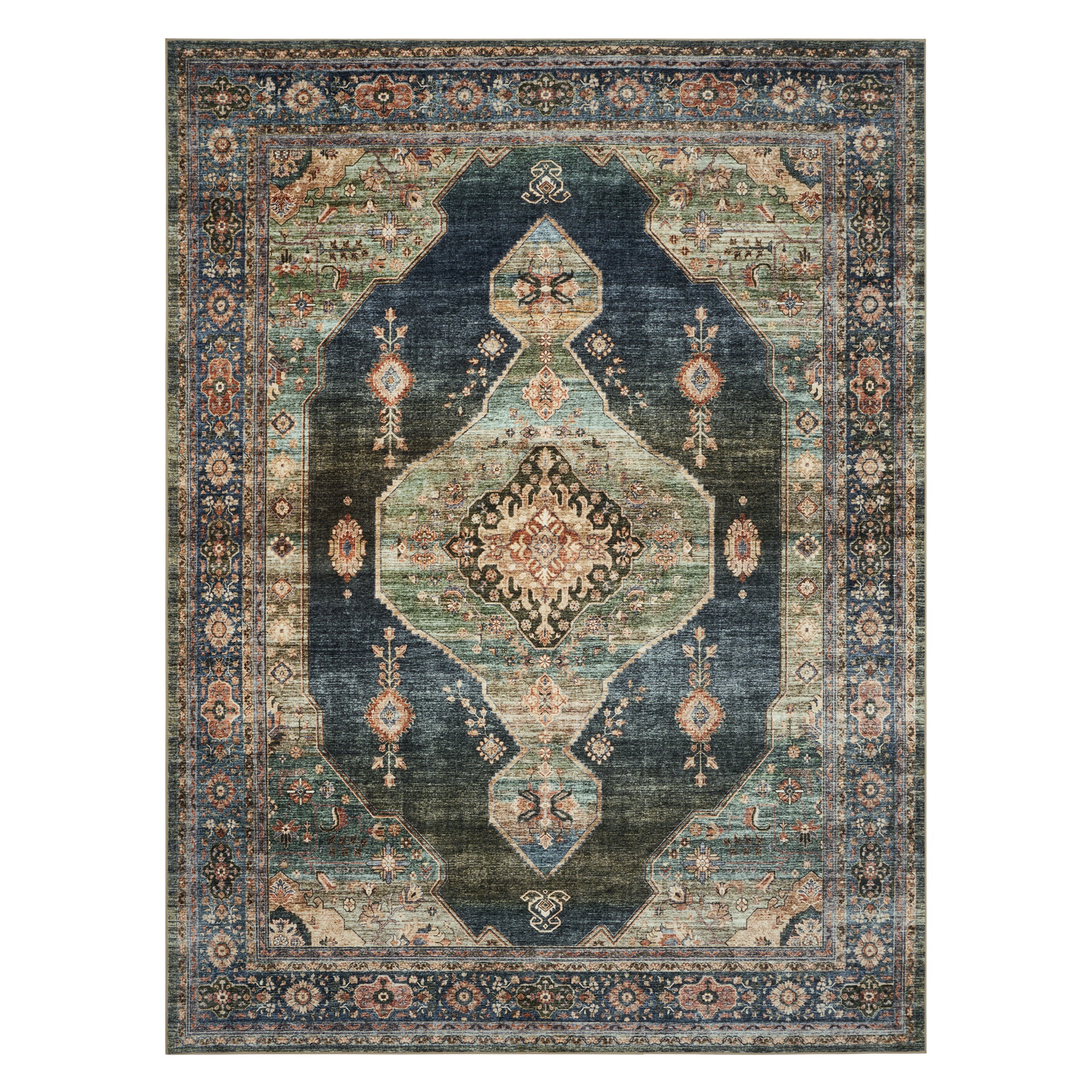 MontVoo Vintage Medallion Washable Rug Green/Teal