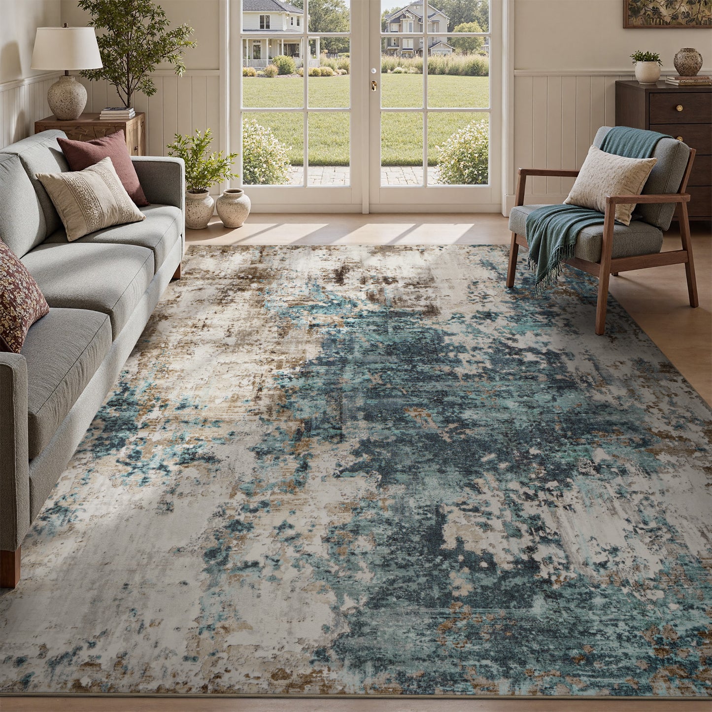 Washable Rugs Modern Abstract Distressed Indoor Rug Carpet