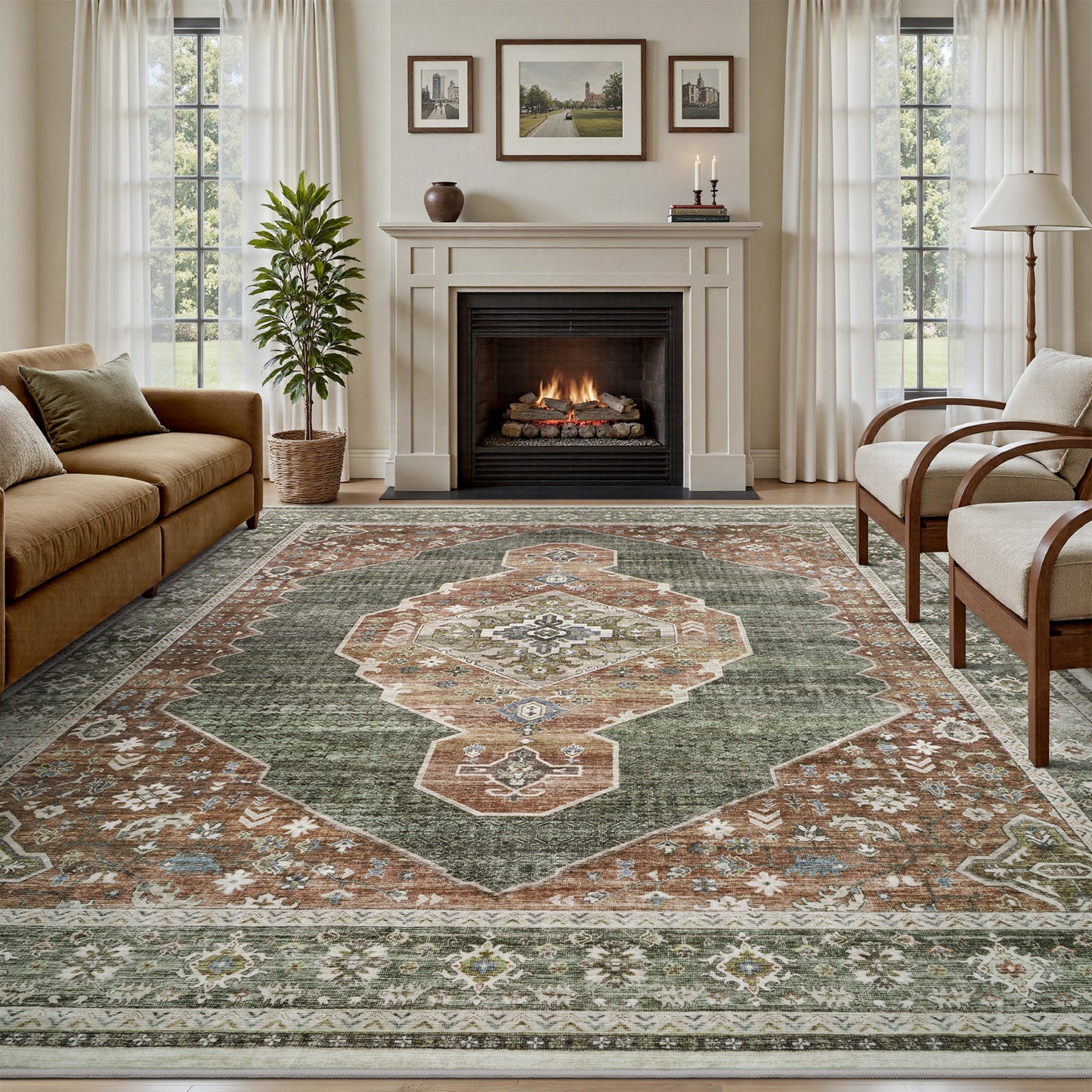 Washable Retro Living Room Bedroom Carpet