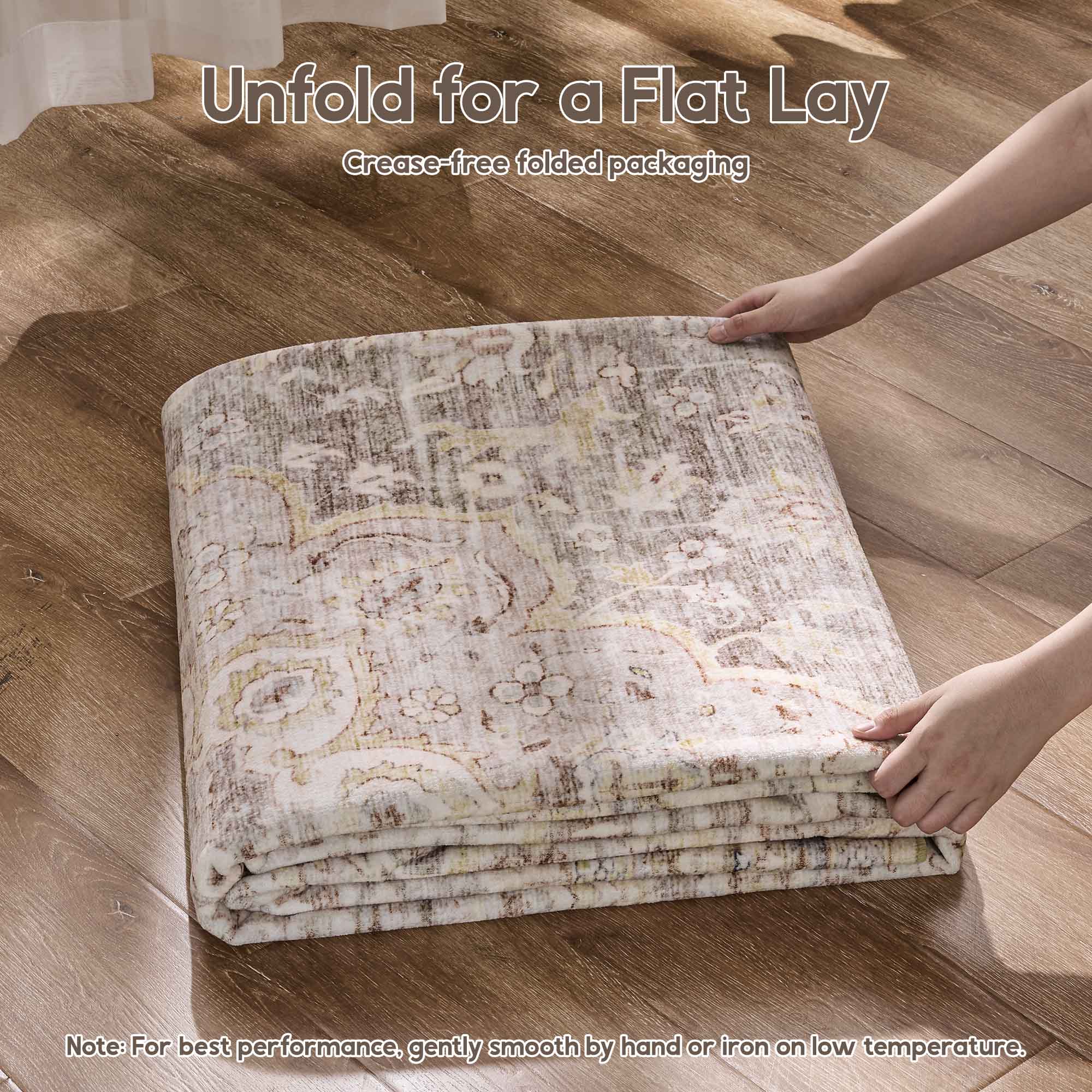 MontVoo Taupe Medallion Floral Washable Rug