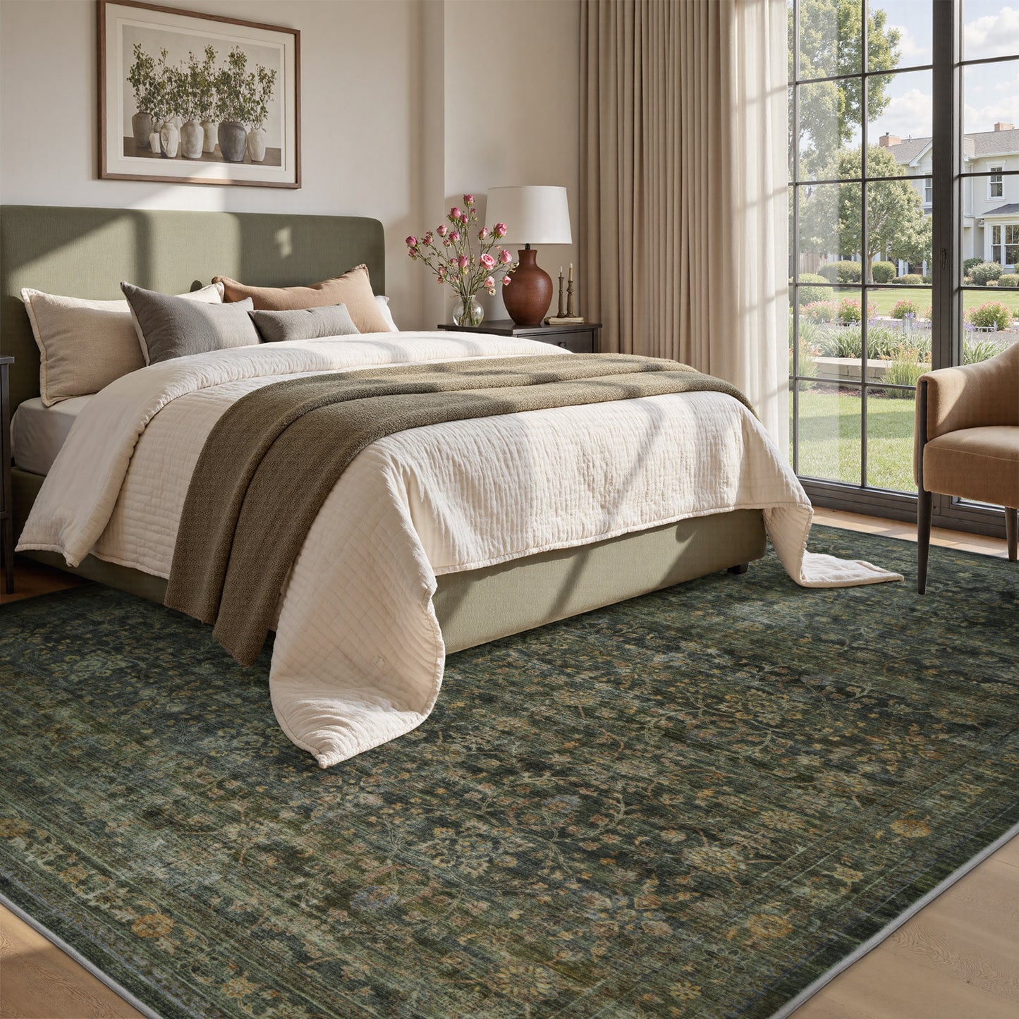 Washable Retro Living Room Bedroom Carpet
