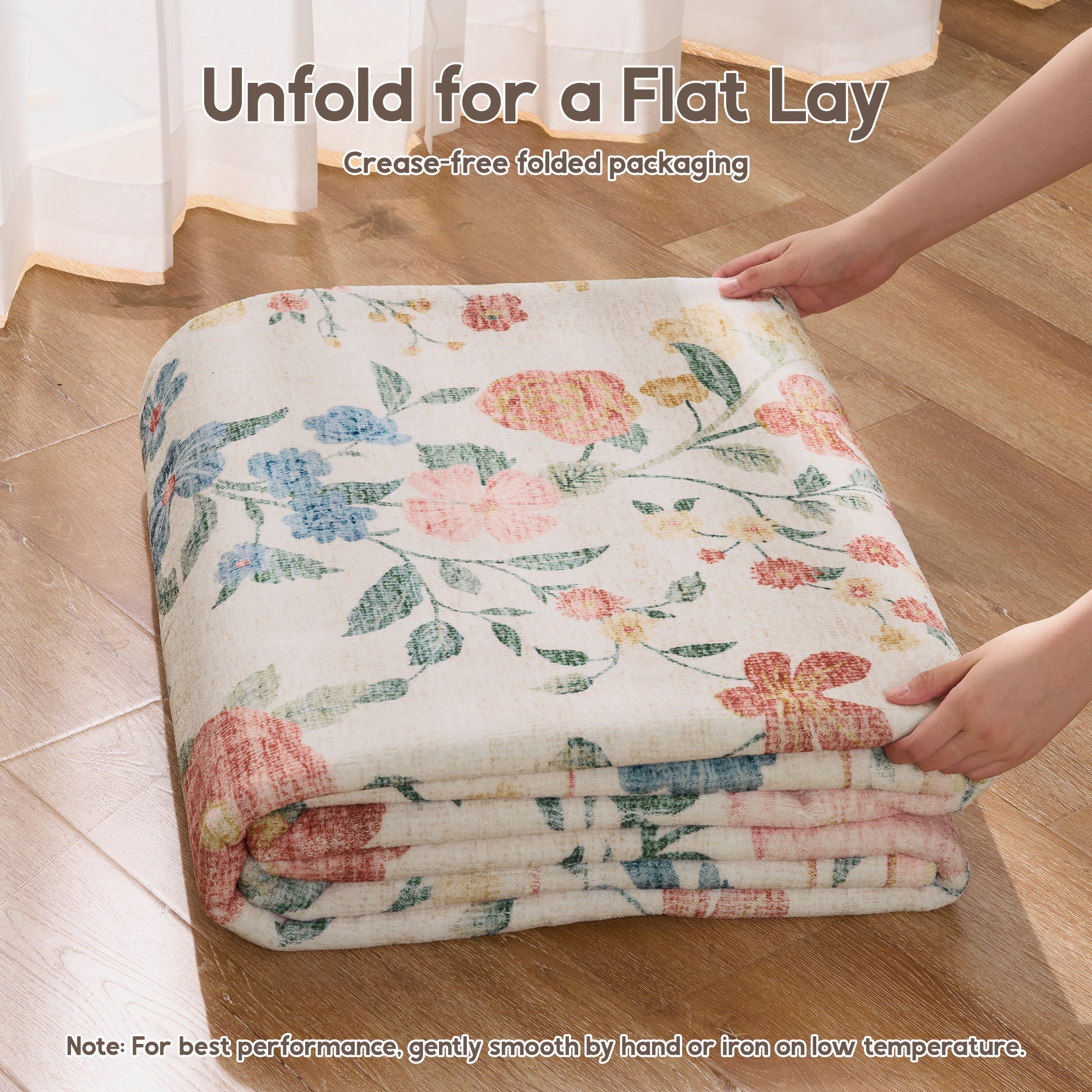 MontVoo Vintage Floral Soft Washable Rug Beige