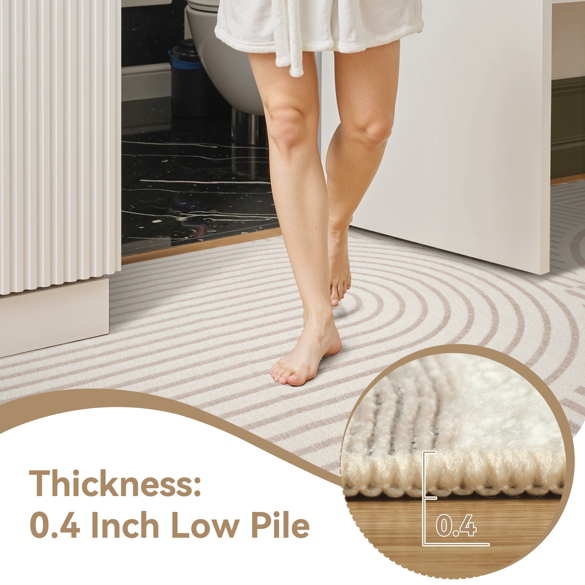 MontVoo Modern Geometric High-Low Beige Washable Area Rug