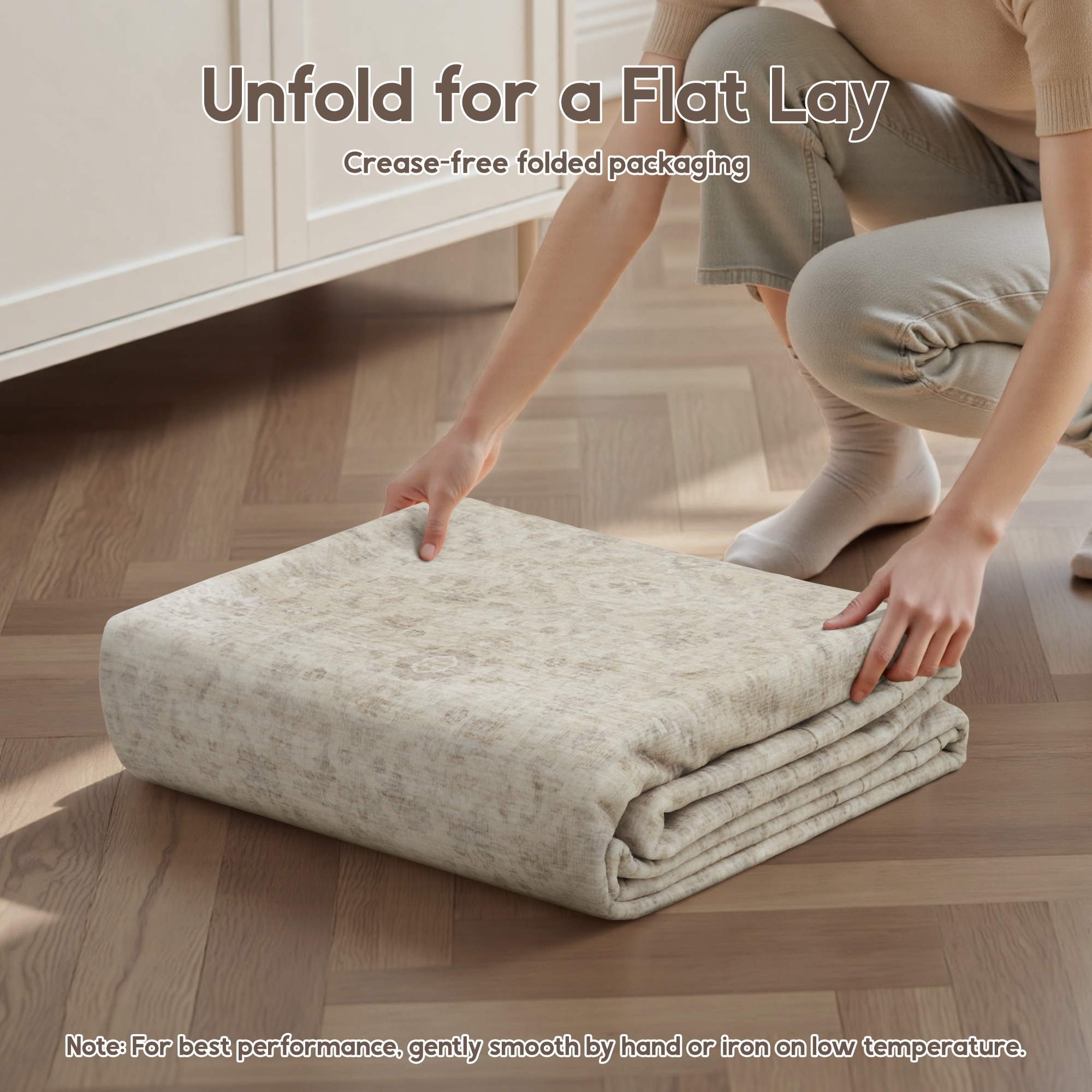 MontVoo Washable Non-Slip Vintage-Inspired Area Rug Beige