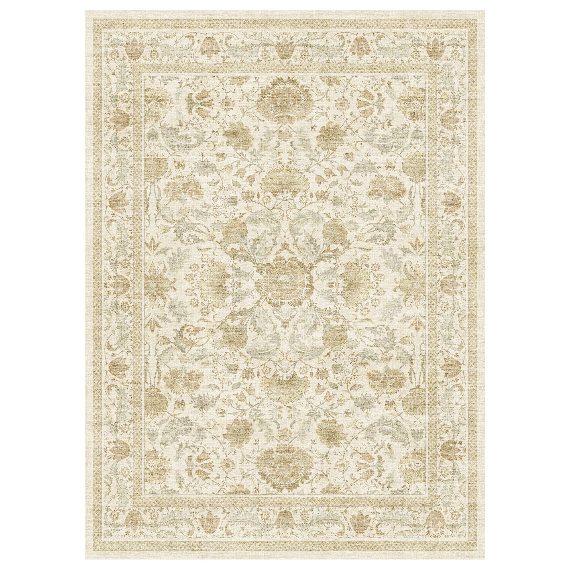 MontVoo Vintage Floral Washable Rug Gold