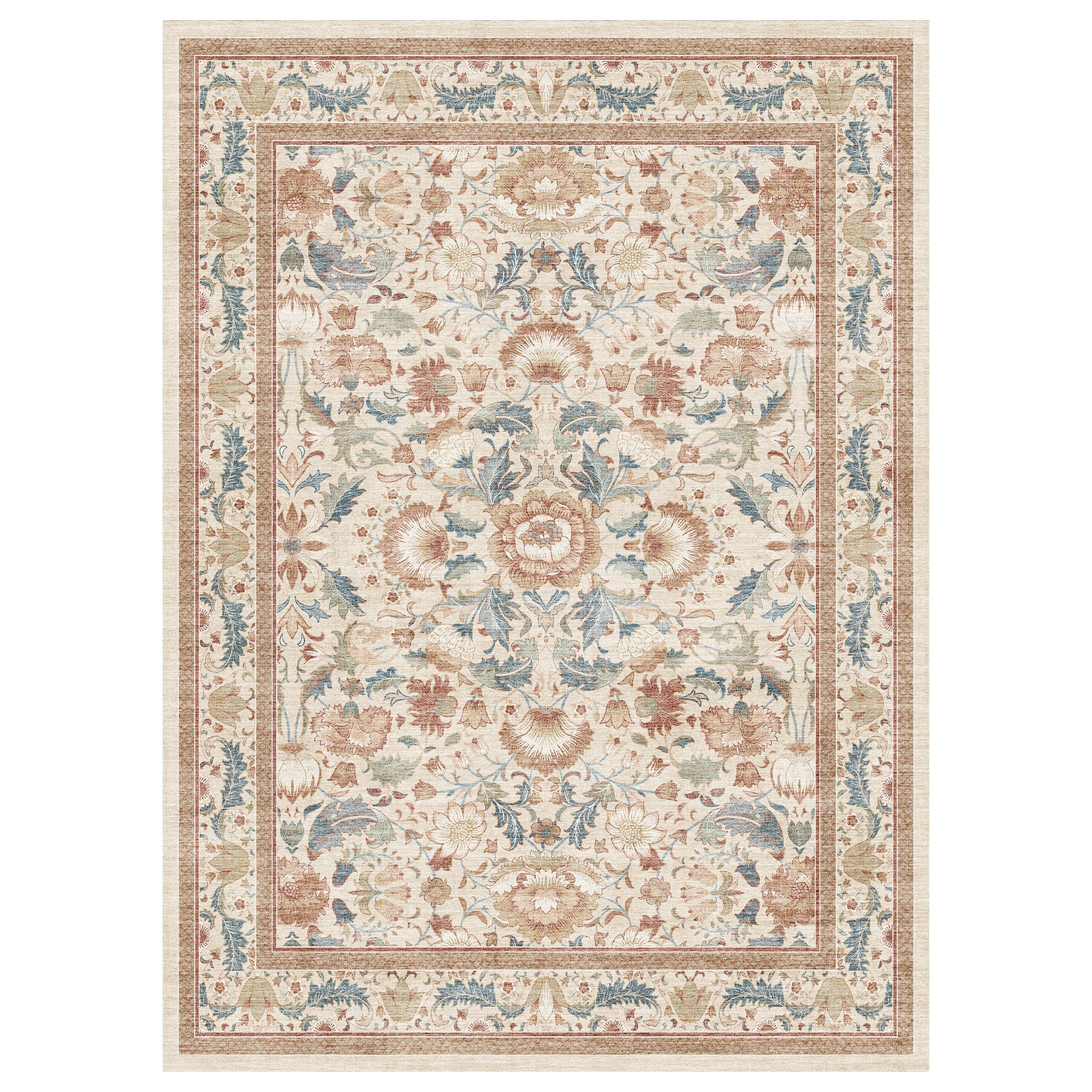 MontVoo Vintage Floral Washable Rug Orange