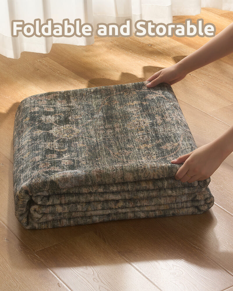 Aster Washable Area Rug Green Foldable Easy Storage