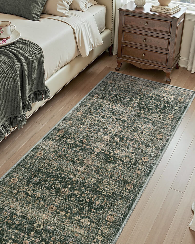 Aster washable area rug in bedroom