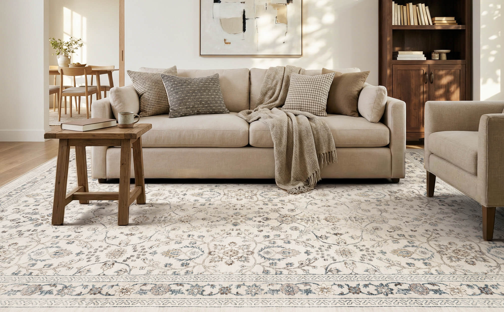 Easy-care boho rug designed to keep living spaces warm and inviting