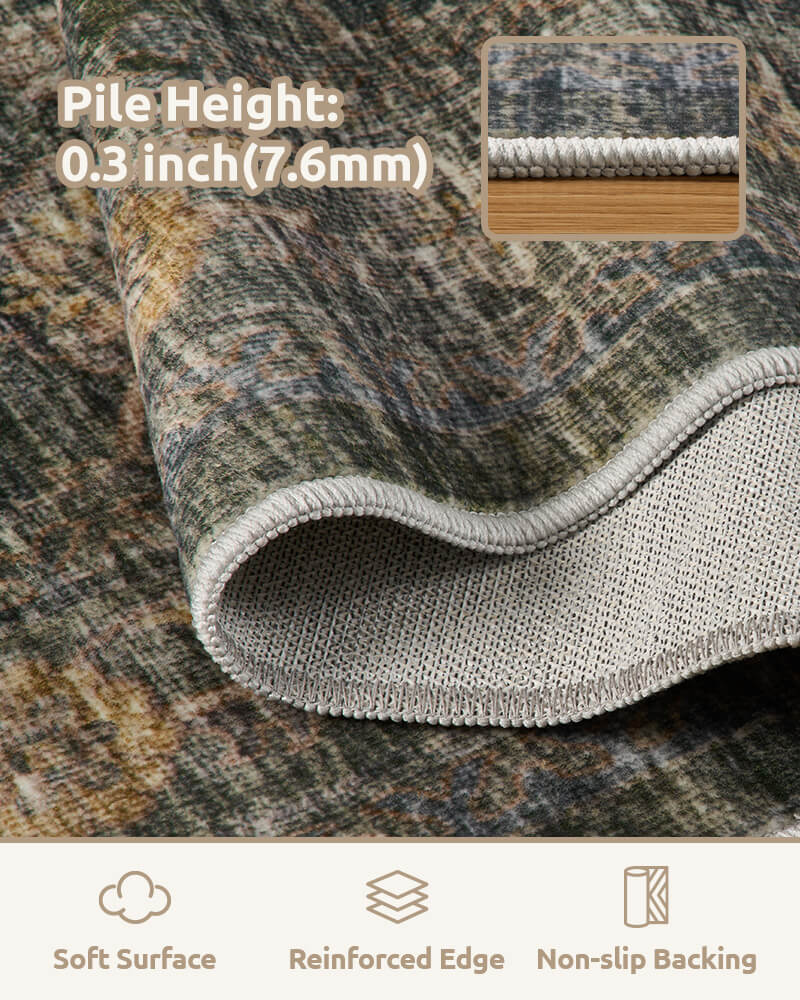 Aster washable area rug with ultra thin surface and soft material.