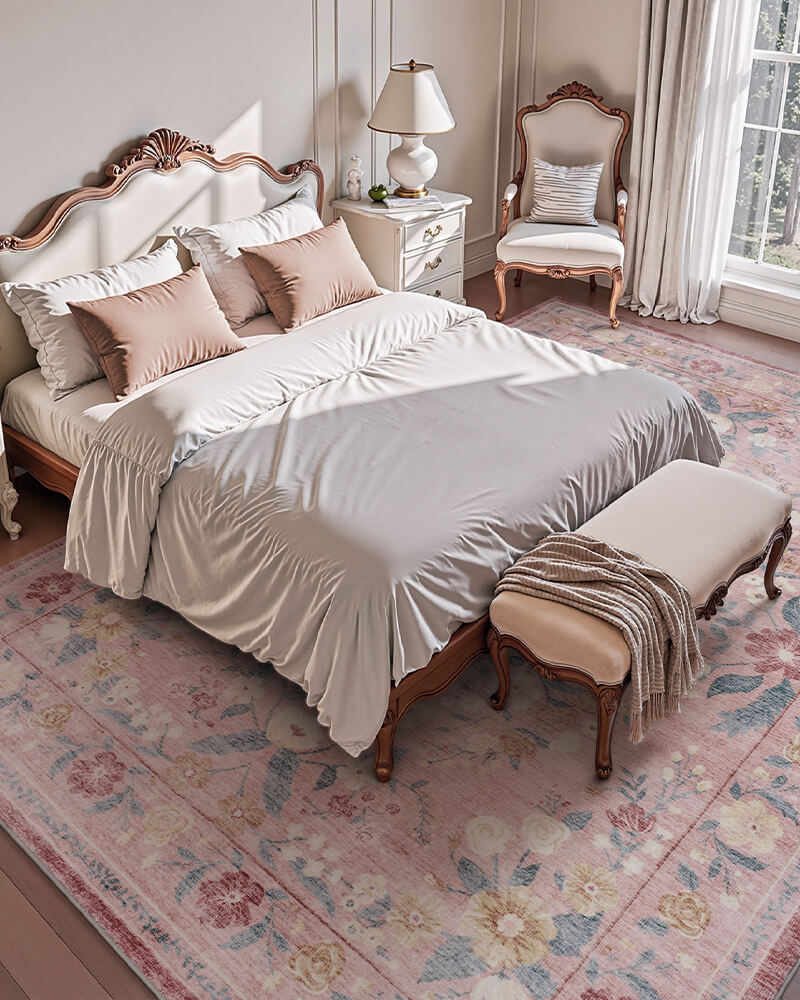 Vintage area rug created for warm, lived-in home environments