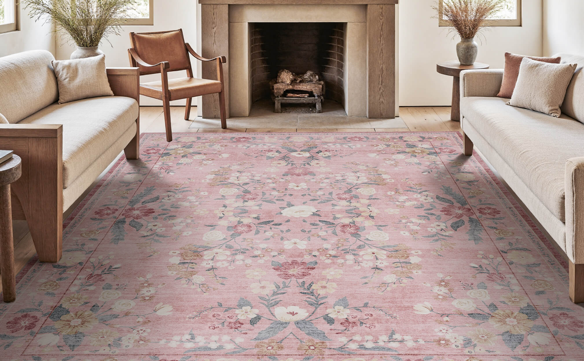 Timeless vintage rug with practical non-slip backing for daily use