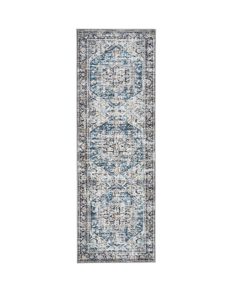 MontVoo Aglaia Washable Runner Rug Blue