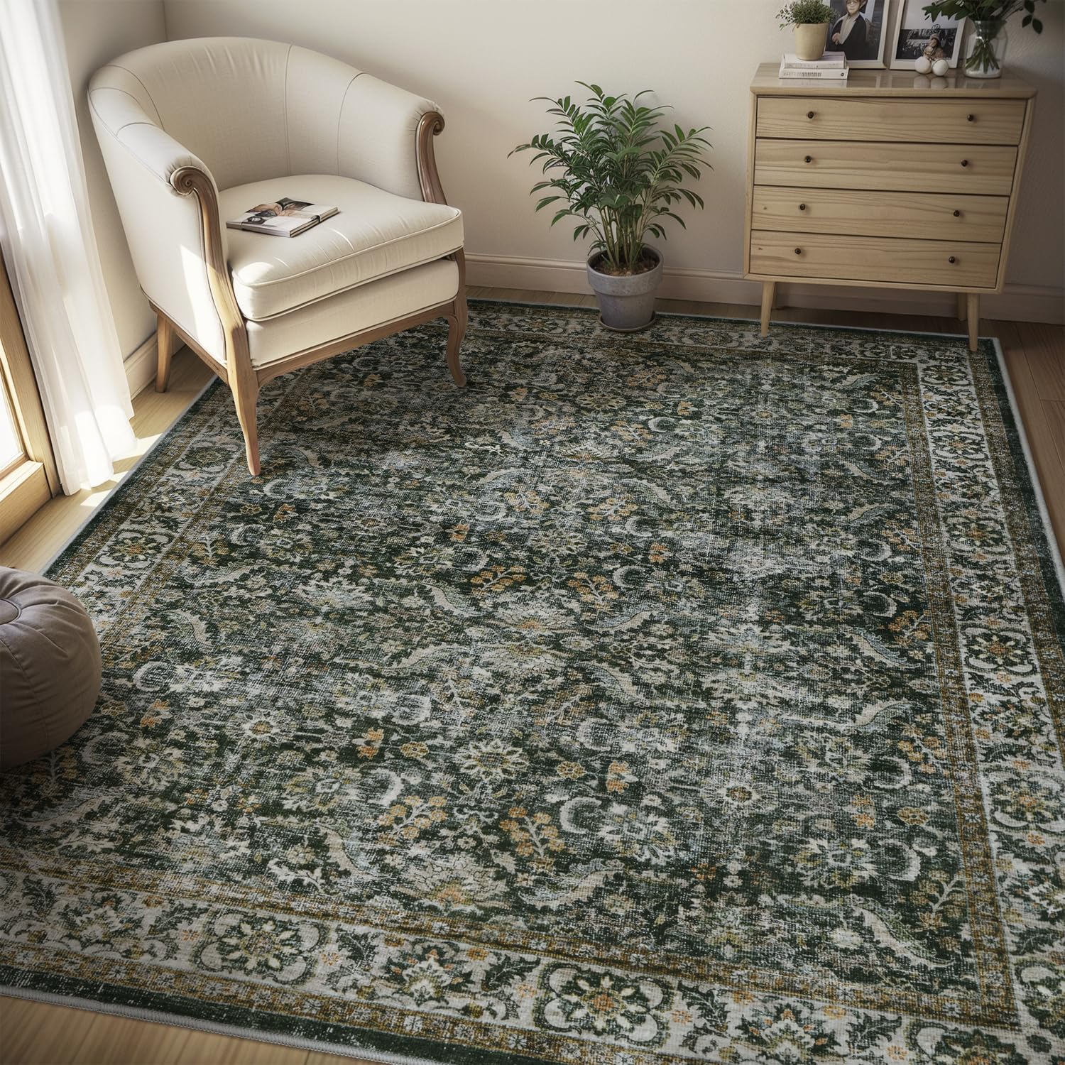 Washable Retro Living Room Bedroom Carpet