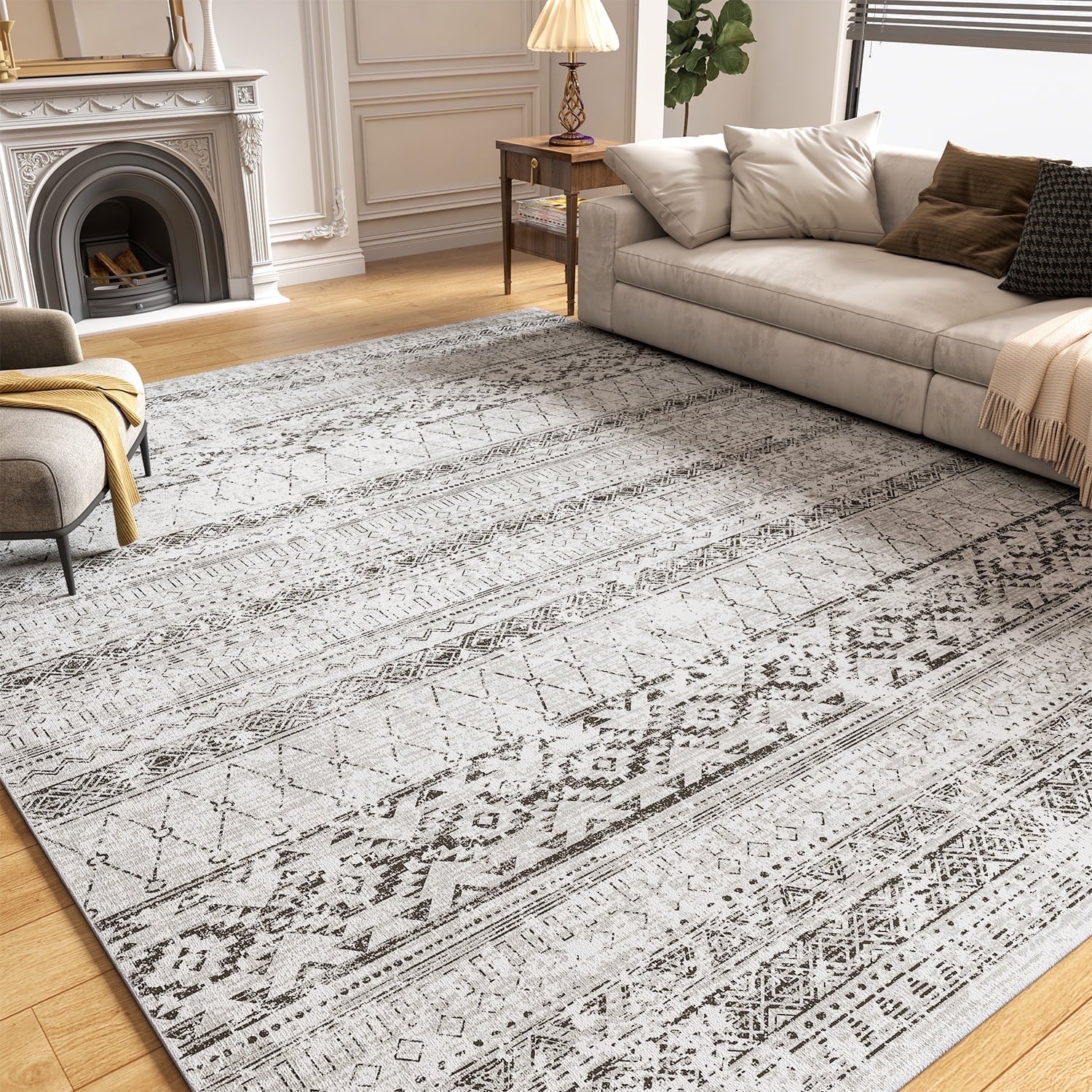 Boho Geometric Distressed Rug