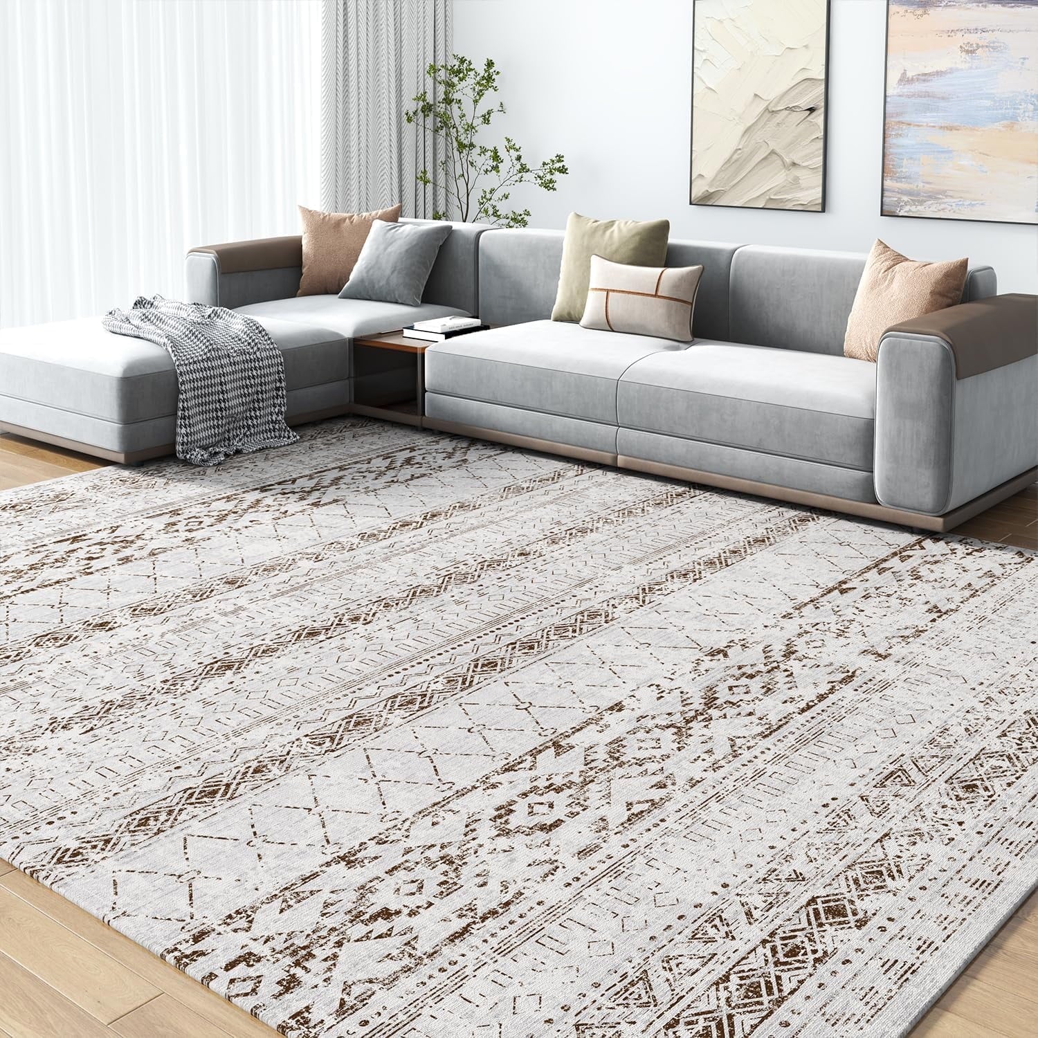 Boho Geometric Distressed Rug