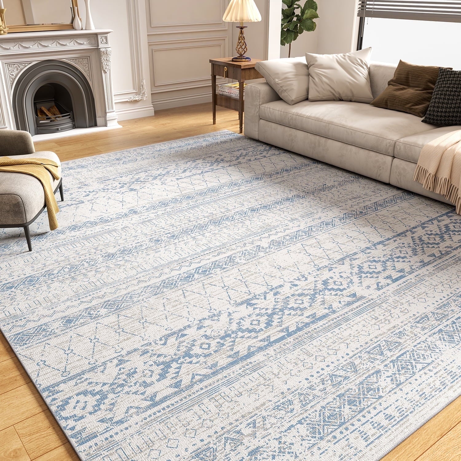 Boho Geometric Distressed Rug