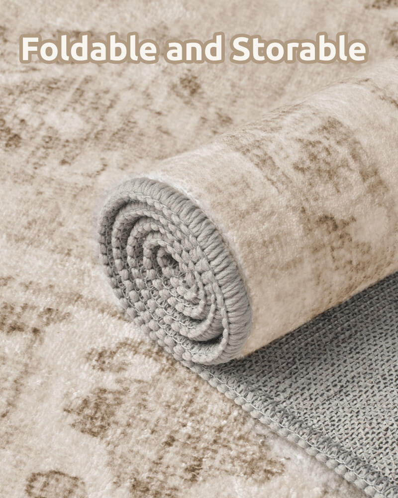 Selene washable area rug, foldable and storable area rug with soft touch.