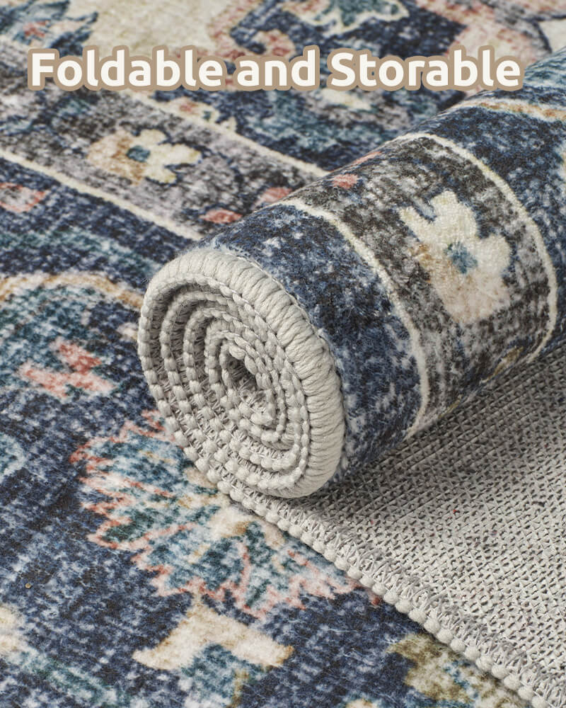 Selene washable area rug, foldable and easy storable area rug for busy homes.