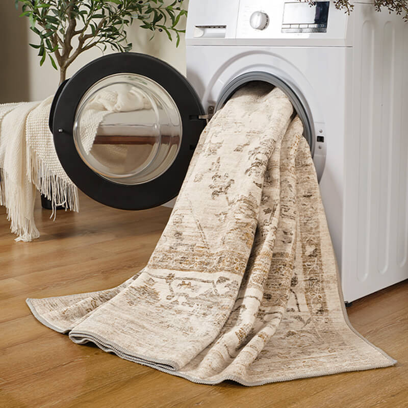 Washable boho-inspired area rug adding warmth and relaxed charm to modern home decor