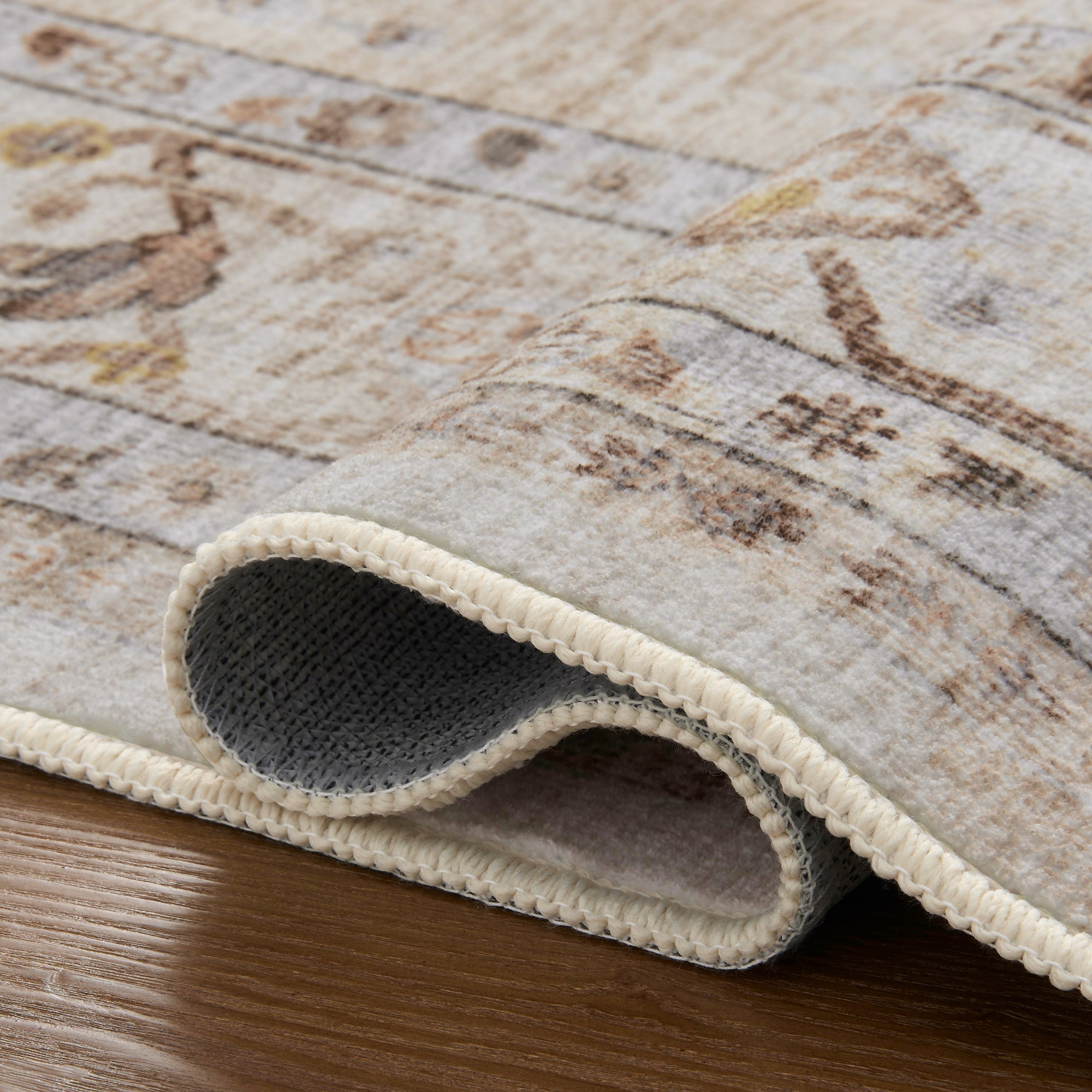 MontVoo Beige Oriental Washable Area Rug