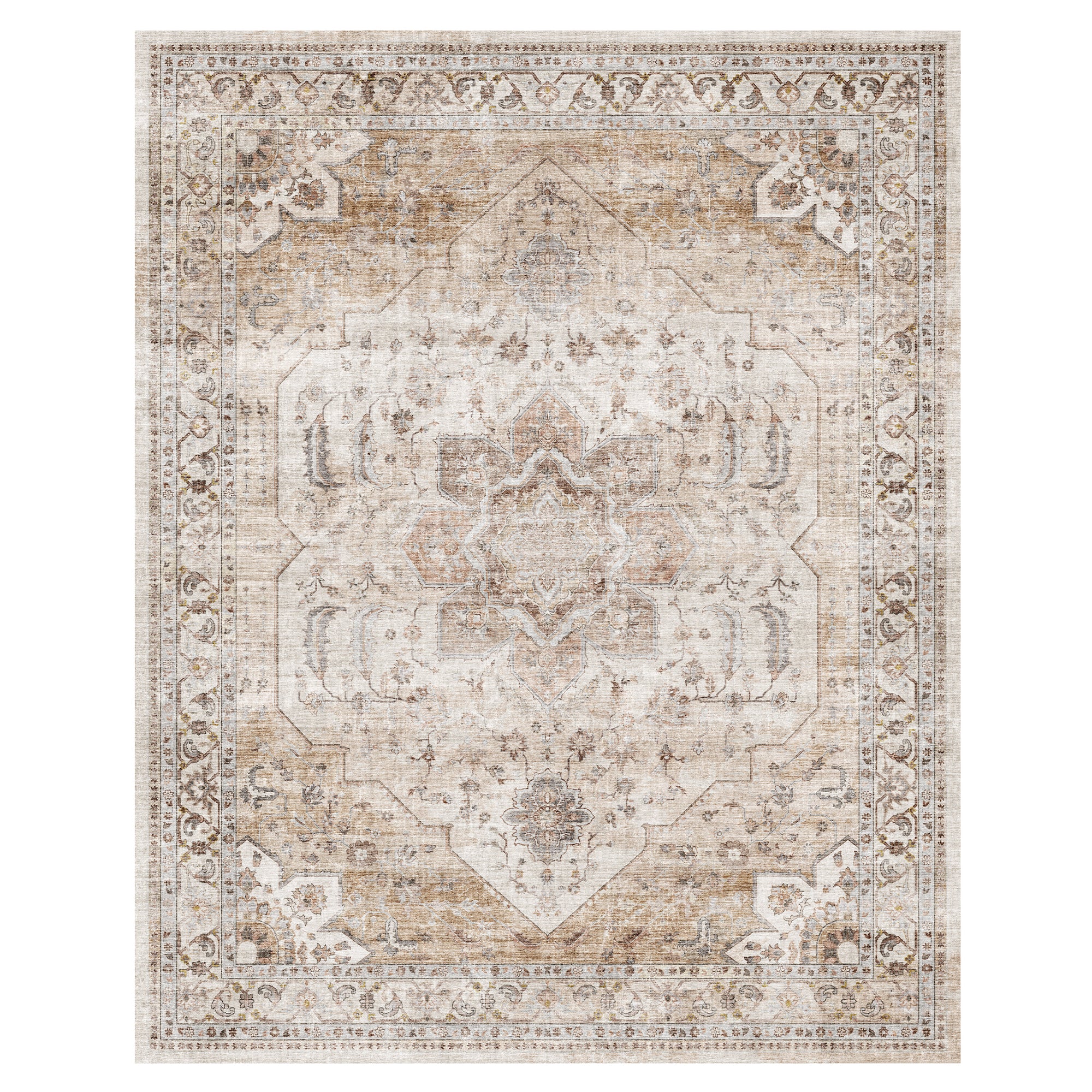 MontVoo Beige Oriental Washable Area Rug