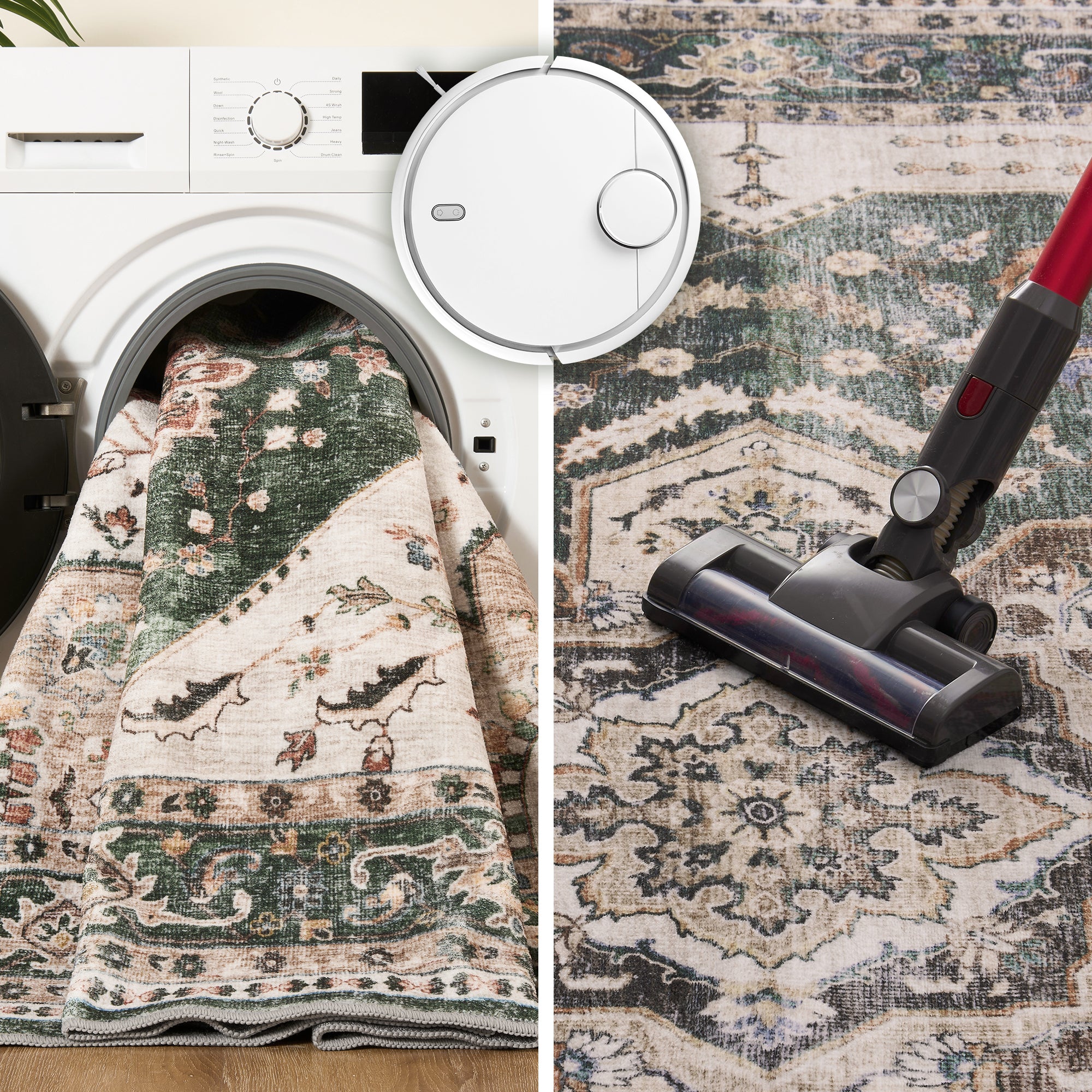 MontVoo Green Oriental Washable Area Rug