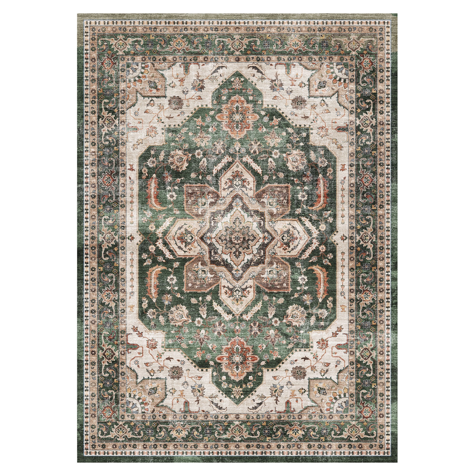 MontVoo Green Oriental Washable Area Rug