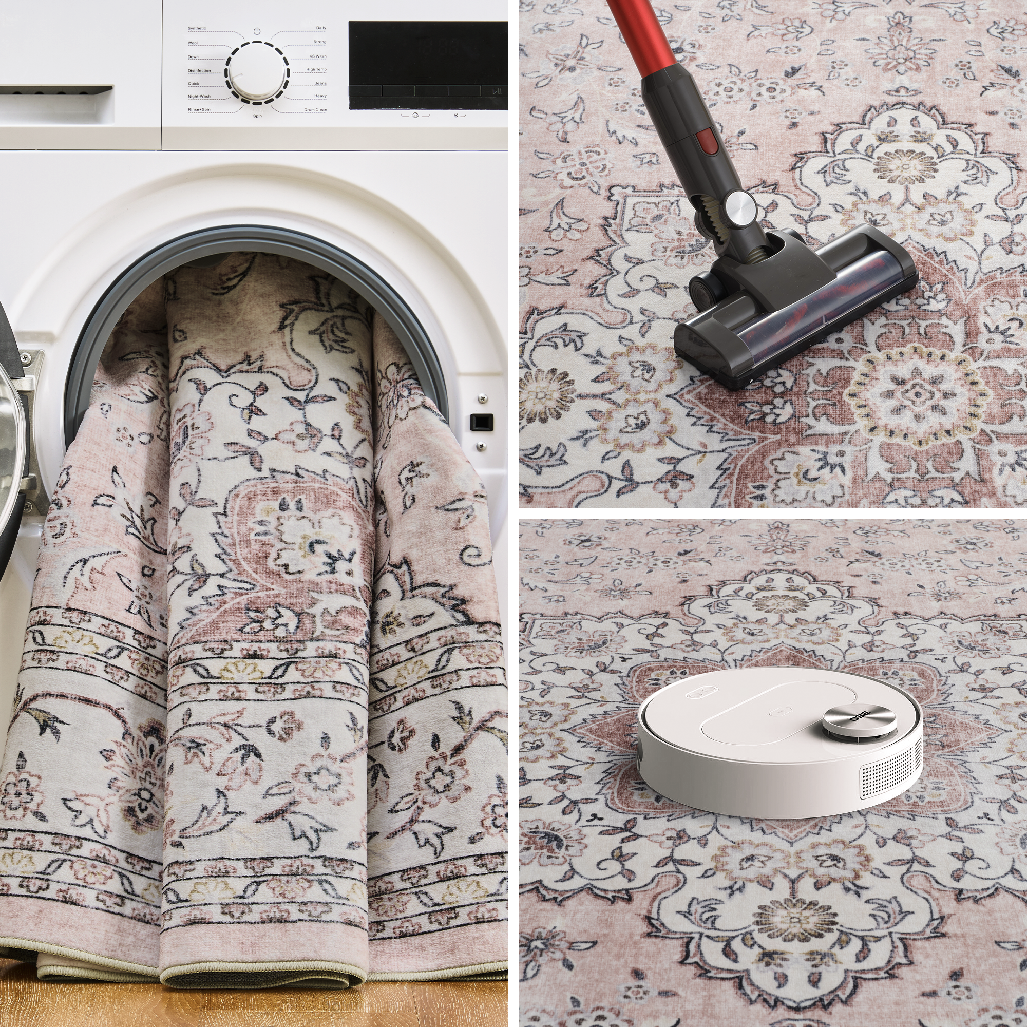 MontVoo Pink Floral Washable Area Rug
