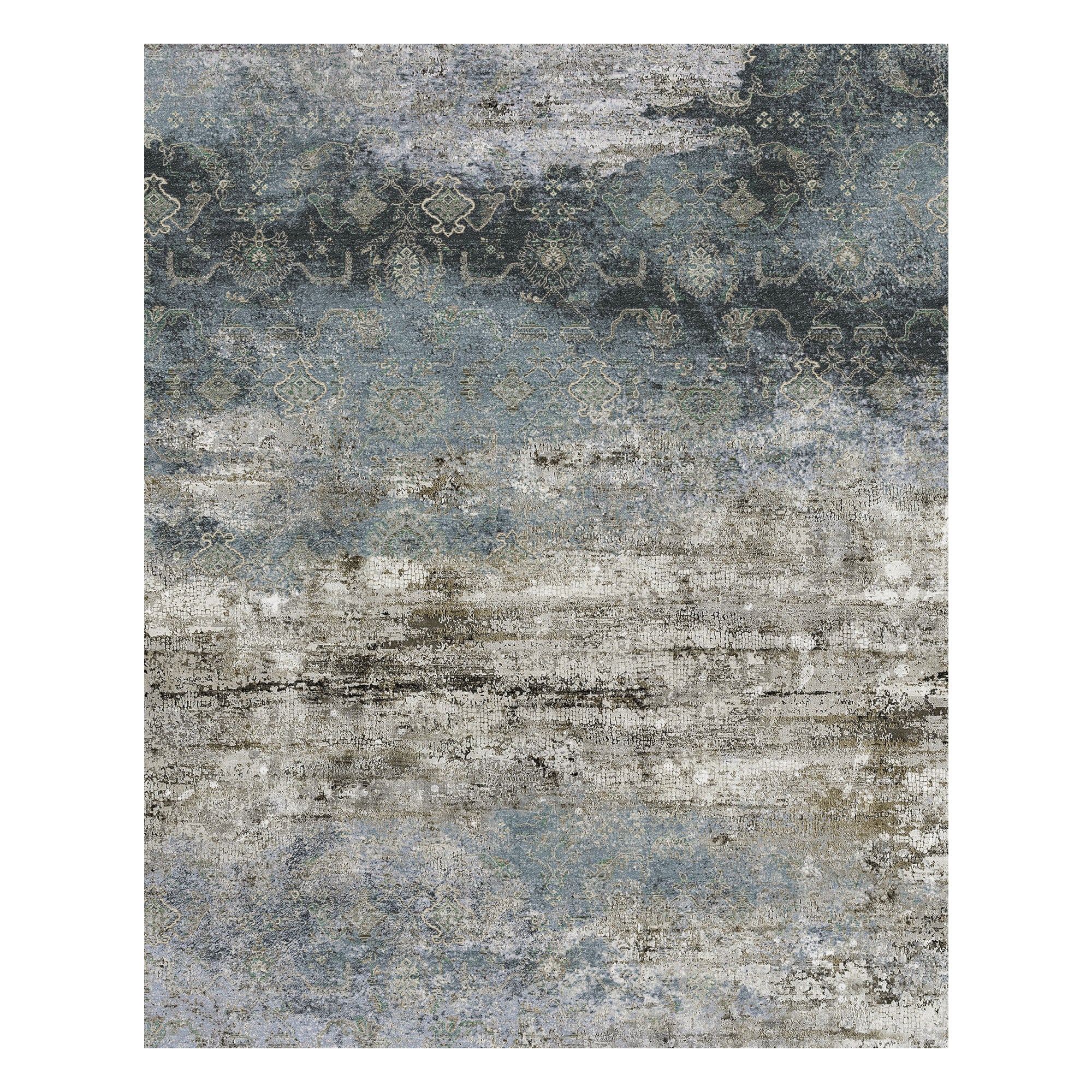 MontVoo Teal Abstract Pattern Washable Rug