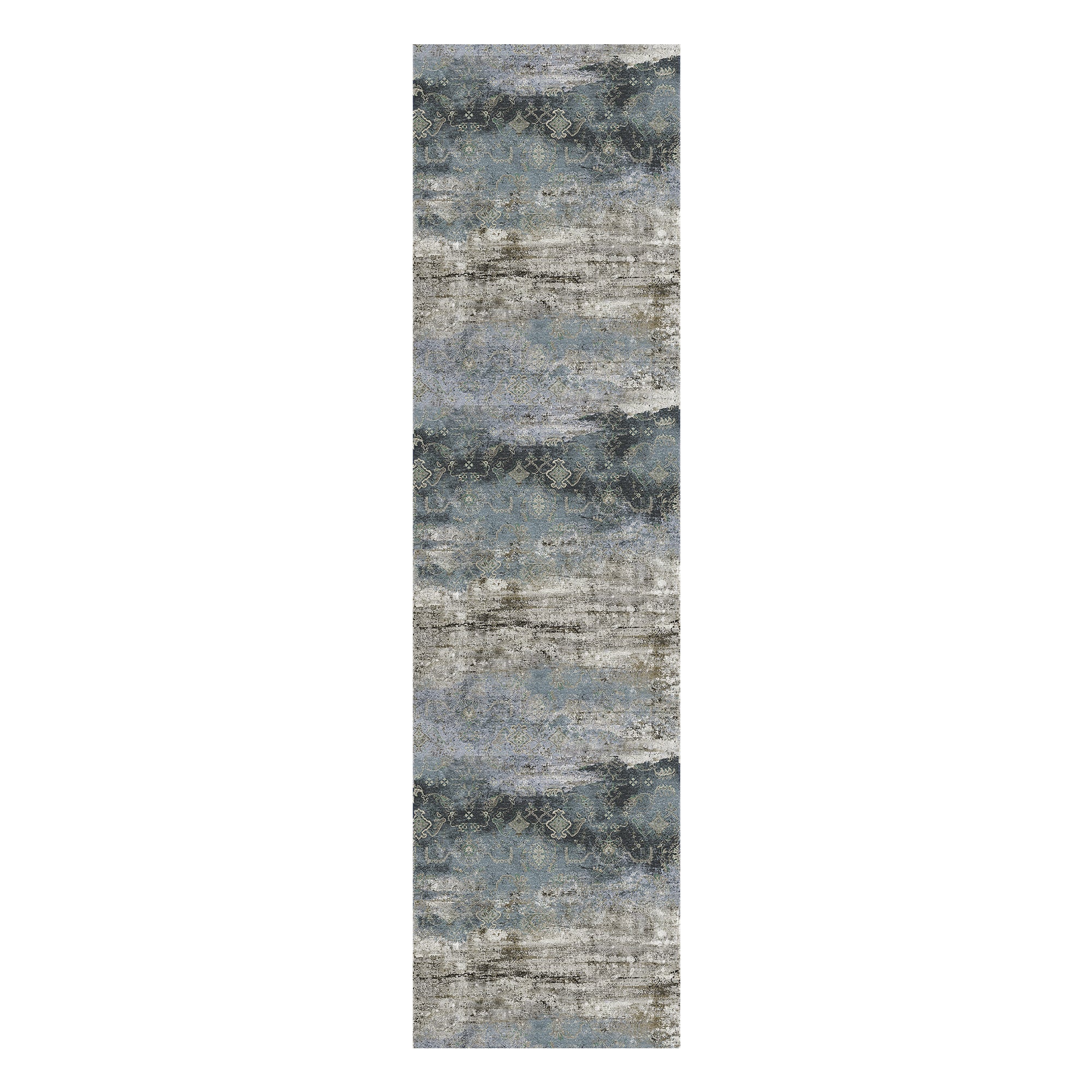 MontVoo Teal Abstract Pattern Washable Rug